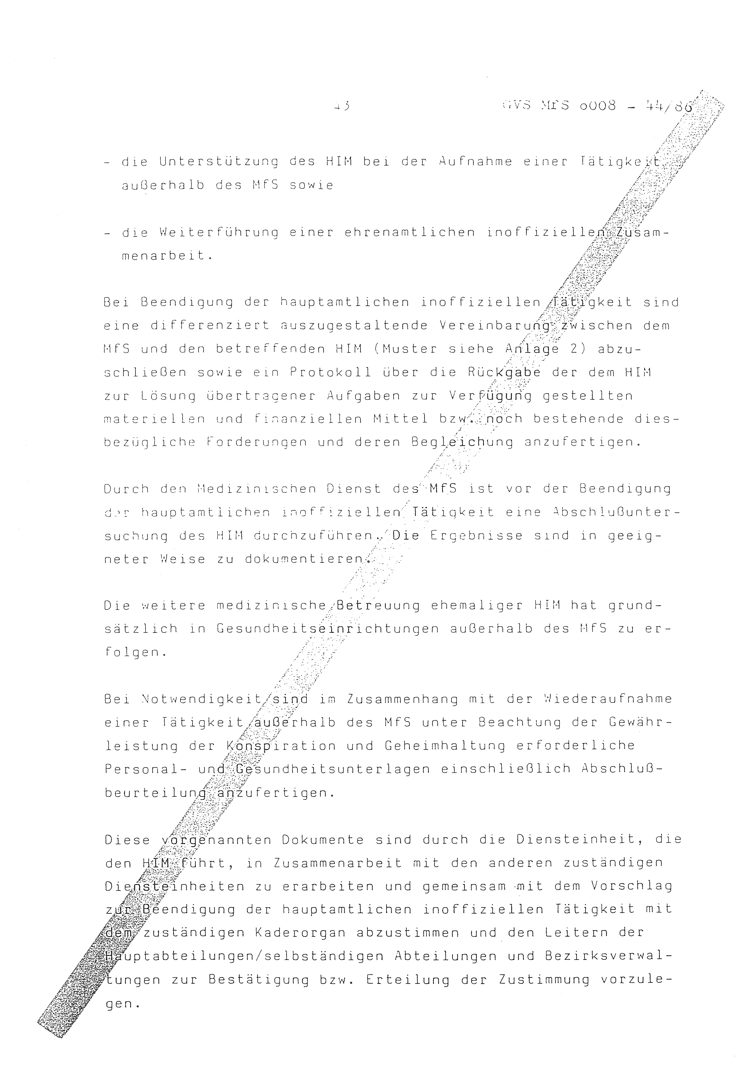 2. Durchführungsbestimmung zur Richtlinie 1/79 über die Arbeit mit hauptamtlichen Mitarbeitern des MfS (HIM), Deutsche Demokratische Republik (DDR), Ministerium für Staatssicherheit (MfS), Der Minister (Mielke), Geheime Verschlußsache (GVS) ooo8-44/86, Berlin 1986, Seite 43 (2. DB RL 1/79 DDR MfS Min. GVS ooo8-44/86 1986, S. 43)