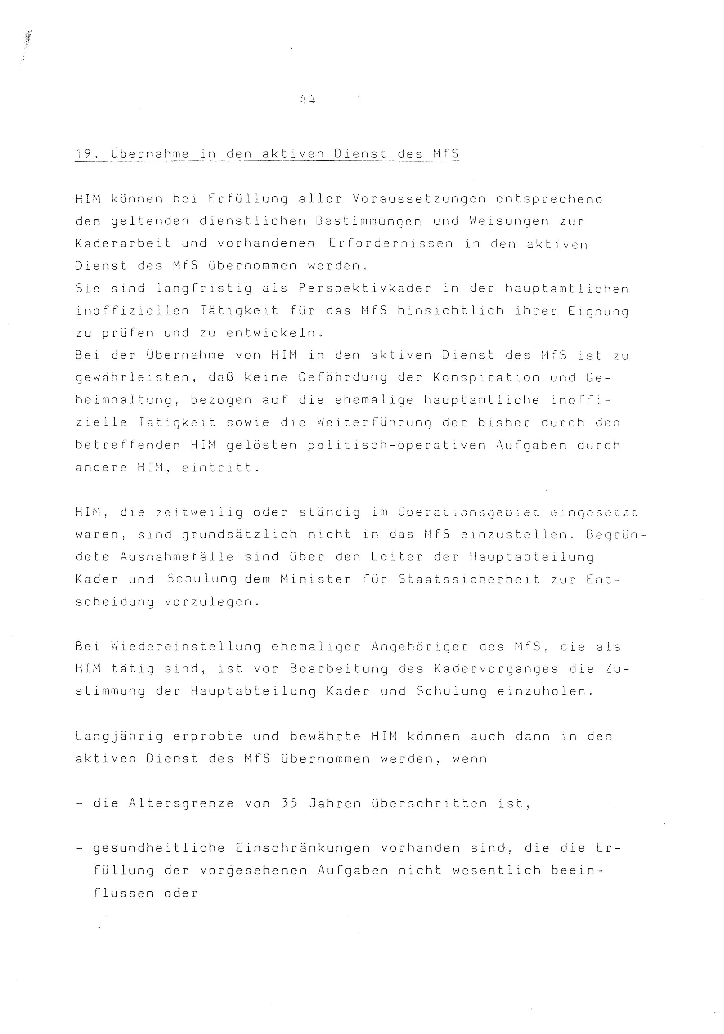 2. Durchführungsbestimmung zur Richtlinie 1/79 über die Arbeit mit hauptamtlichen Mitarbeitern des MfS (HIM), Deutsche Demokratische Republik (DDR), Ministerium für Staatssicherheit (MfS), Der Minister (Mielke), Geheime Verschlußsache (GVS) ooo8-44/86, Berlin 1986, Seite 44 (2. DB RL 1/79 DDR MfS Min. GVS ooo8-44/86 1986, S. 44)