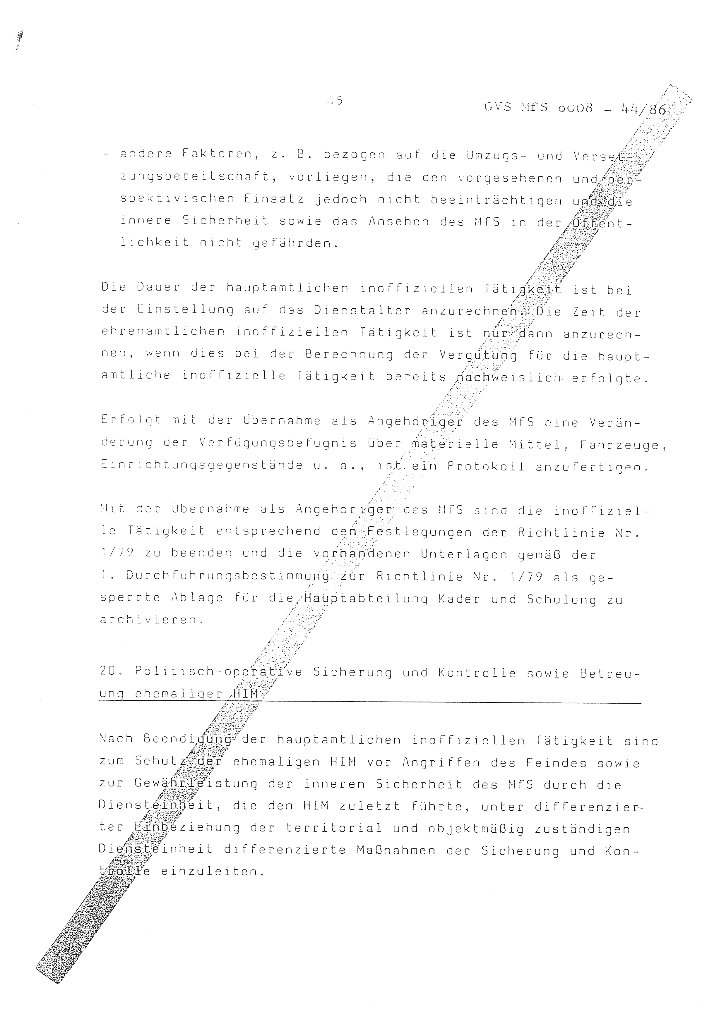 2. Durchführungsbestimmung zur Richtlinie 1/79 über die Arbeit mit hauptamtlichen Mitarbeitern des MfS (HIM), Deutsche Demokratische Republik (DDR), Ministerium für Staatssicherheit (MfS), Der Minister (Mielke), Geheime Verschlußsache (GVS) ooo8-44/86, Berlin 1986, Seite 45 (2. DB RL 1/79 DDR MfS Min. GVS ooo8-44/86 1986, S. 45)