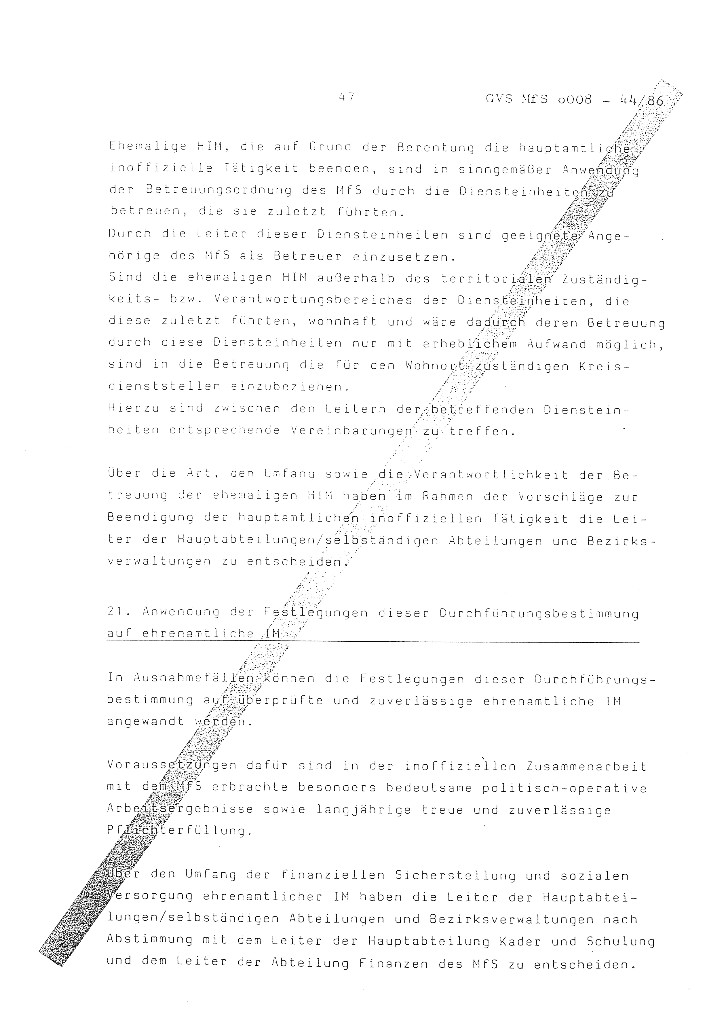 2. Durchführungsbestimmung zur Richtlinie 1/79 über die Arbeit mit hauptamtlichen Mitarbeitern des MfS (HIM), Deutsche Demokratische Republik (DDR), Ministerium für Staatssicherheit (MfS), Der Minister (Mielke), Geheime Verschlußsache (GVS) ooo8-44/86, Berlin 1986, Seite 47 (2. DB RL 1/79 DDR MfS Min. GVS ooo8-44/86 1986, S. 47)