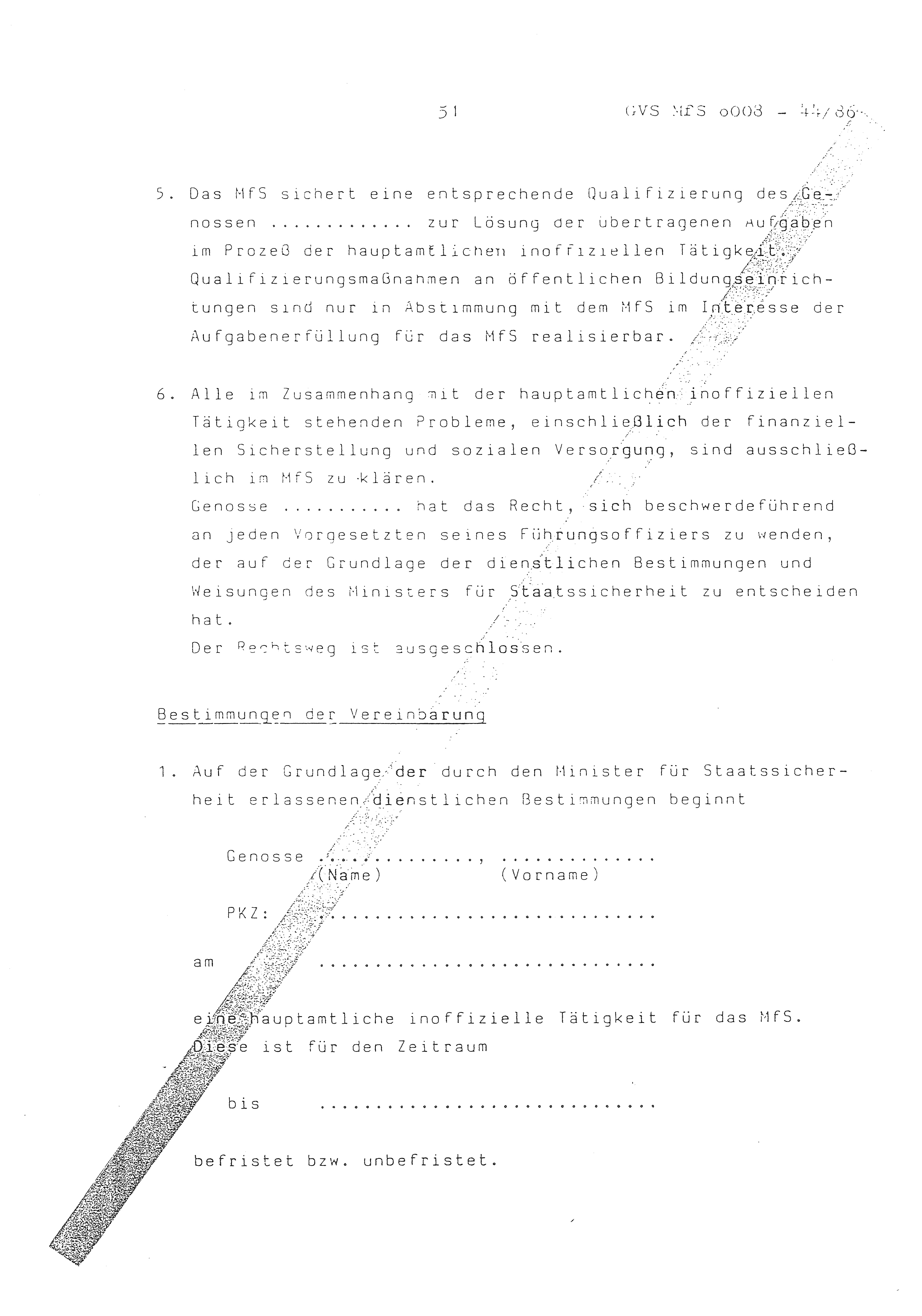 2. Durchführungsbestimmung zur Richtlinie 1/79 über die Arbeit mit hauptamtlichen Mitarbeitern des MfS (HIM), Deutsche Demokratische Republik (DDR), Ministerium für Staatssicherheit (MfS), Der Minister (Mielke), Geheime Verschlußsache (GVS) ooo8-44/86, Berlin 1986, Seite 51 (2. DB RL 1/79 DDR MfS Min. GVS ooo8-44/86 1986, S. 51)