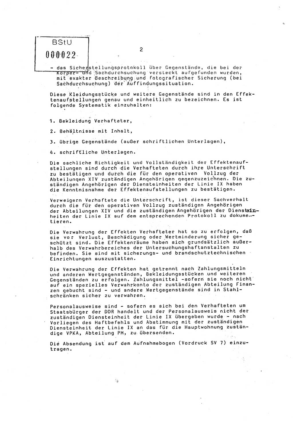 Ordnung Nr. 3/86 über den Umgang mit den Effekten Verhafteter (Effektenordnung) in den Untersuchungshaftanstalten (UHA) des MfS (Ministerium für Staatssicherheit) [Deutsche Demokratische Republik (DDR)], Abteilung ⅩⅣ, Leiter, Vertrauliche Verschlußsache (VVS) o008-16/86, Berlin, 29.1.1986, Seite 2 (Ordn. 3/86 UHA MfS DDR Abt. ⅩⅣ VVS o008-16/86 1986, S. 2)