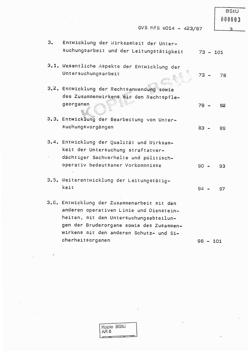 Jahresbericht der Hauptabteilung (HA) Ⅸ 1986, Einschätzung der Wirksamkeit der Untersuchungsarbeit im Jahre 1986, Ministerium für Staatssicherheit (MfS) der Deutschen Demokratischen Republik (DDR), Hauptabteilung Ⅸ, Geheime Verschlußsache (GVS) o014-423/87, Berlin 1987, Seite 3 (Einsch. MfS DDR HA Ⅸ GVS o014-423/87 1986, S. 3)