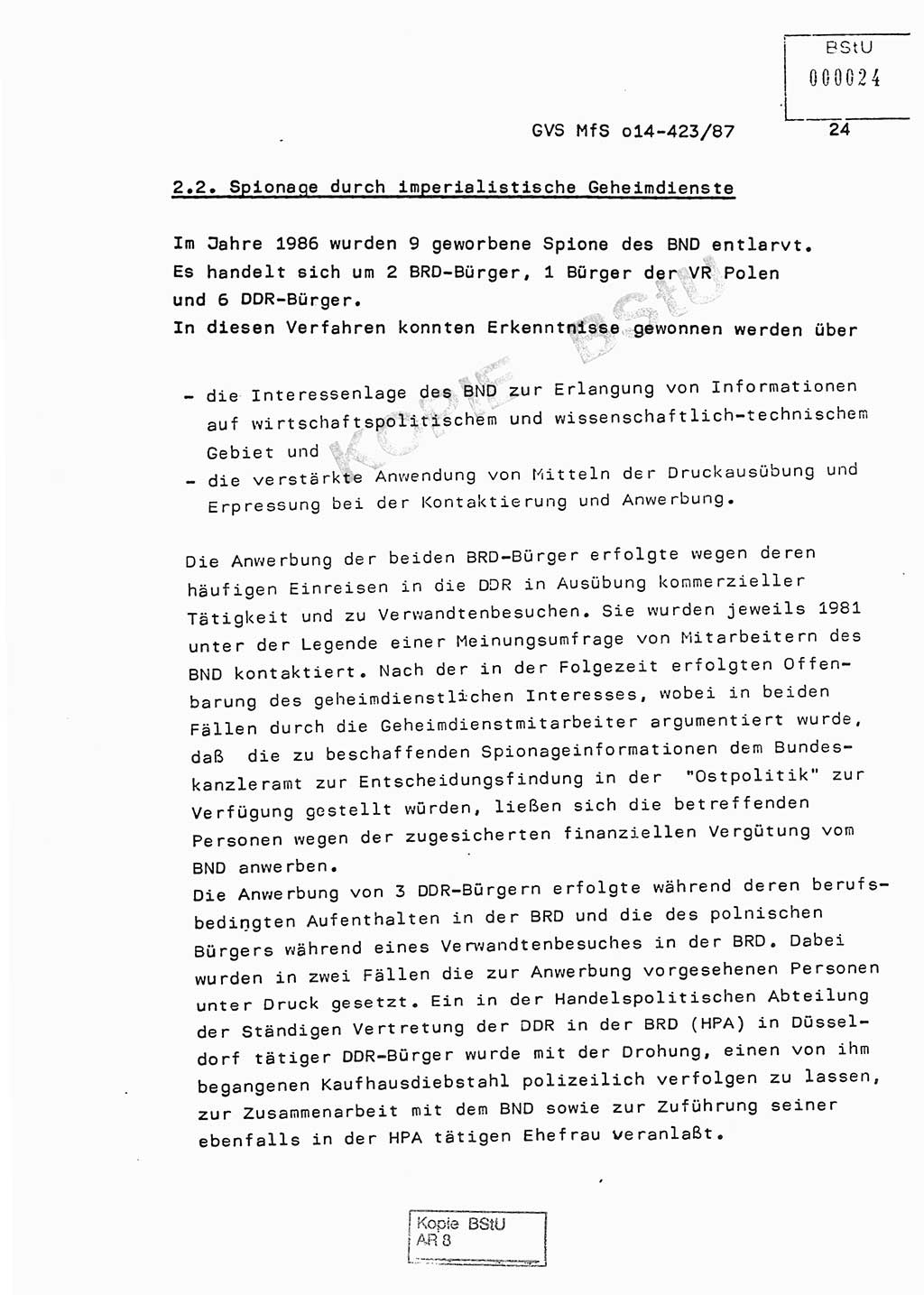 Jahresbericht der Hauptabteilung (HA) Ⅸ 1986, Einschätzung der Wirksamkeit der Untersuchungsarbeit im Jahre 1986, Ministerium für Staatssicherheit (MfS) der Deutschen Demokratischen Republik (DDR), Hauptabteilung Ⅸ, Geheime Verschlußsache (GVS) o014-423/87, Berlin 1987, Seite 24 (Einsch. MfS DDR HA Ⅸ GVS o014-423/87 1986, S. 24)