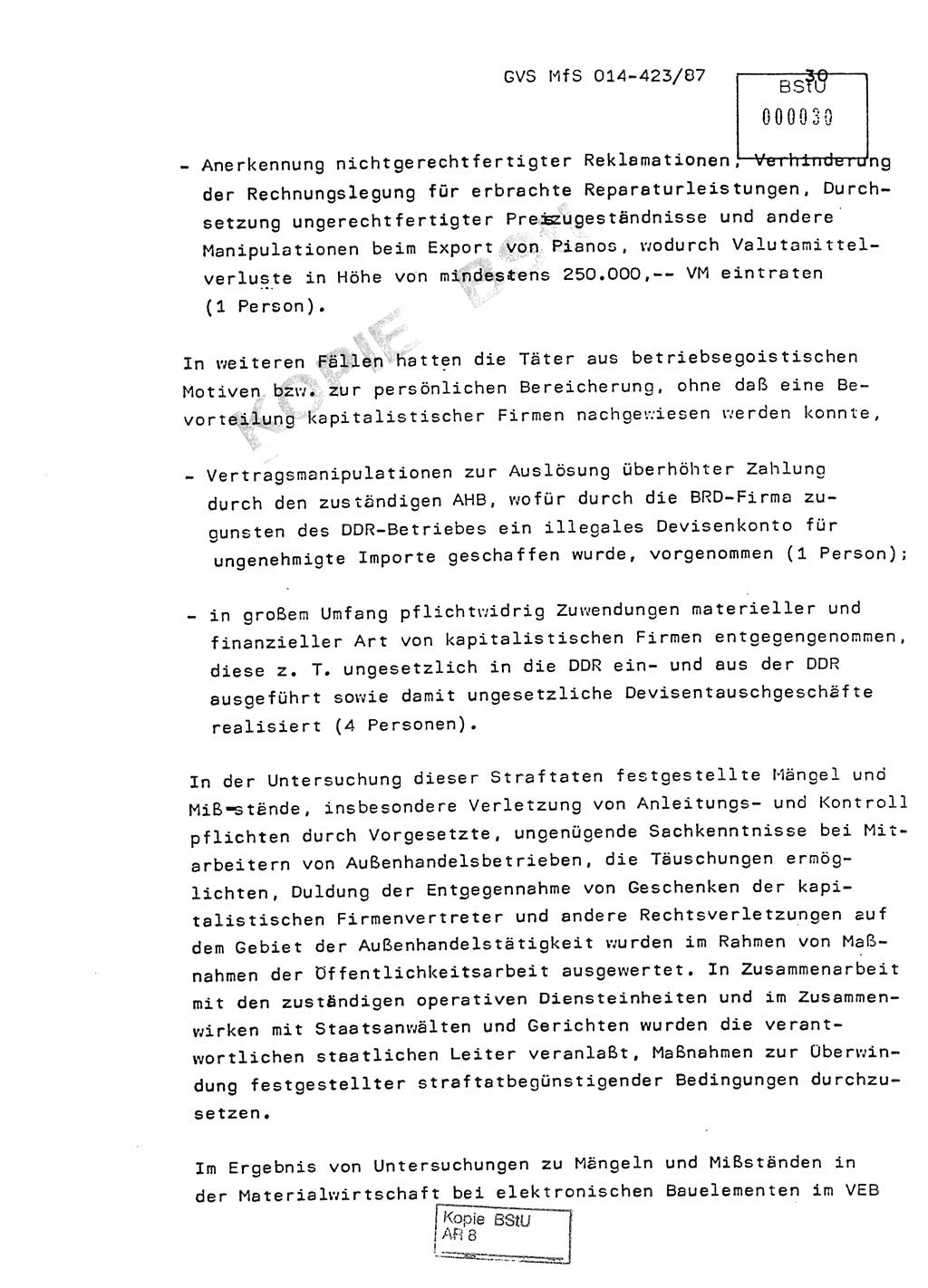Jahresbericht der Hauptabteilung (HA) Ⅸ 1986, Einschätzung der Wirksamkeit der Untersuchungsarbeit im Jahre 1986, Ministerium für Staatssicherheit (MfS) der Deutschen Demokratischen Republik (DDR), Hauptabteilung Ⅸ, Geheime Verschlußsache (GVS) o014-423/87, Berlin 1987, Seite 30 (Einsch. MfS DDR HA Ⅸ GVS o014-423/87 1986, S. 30)