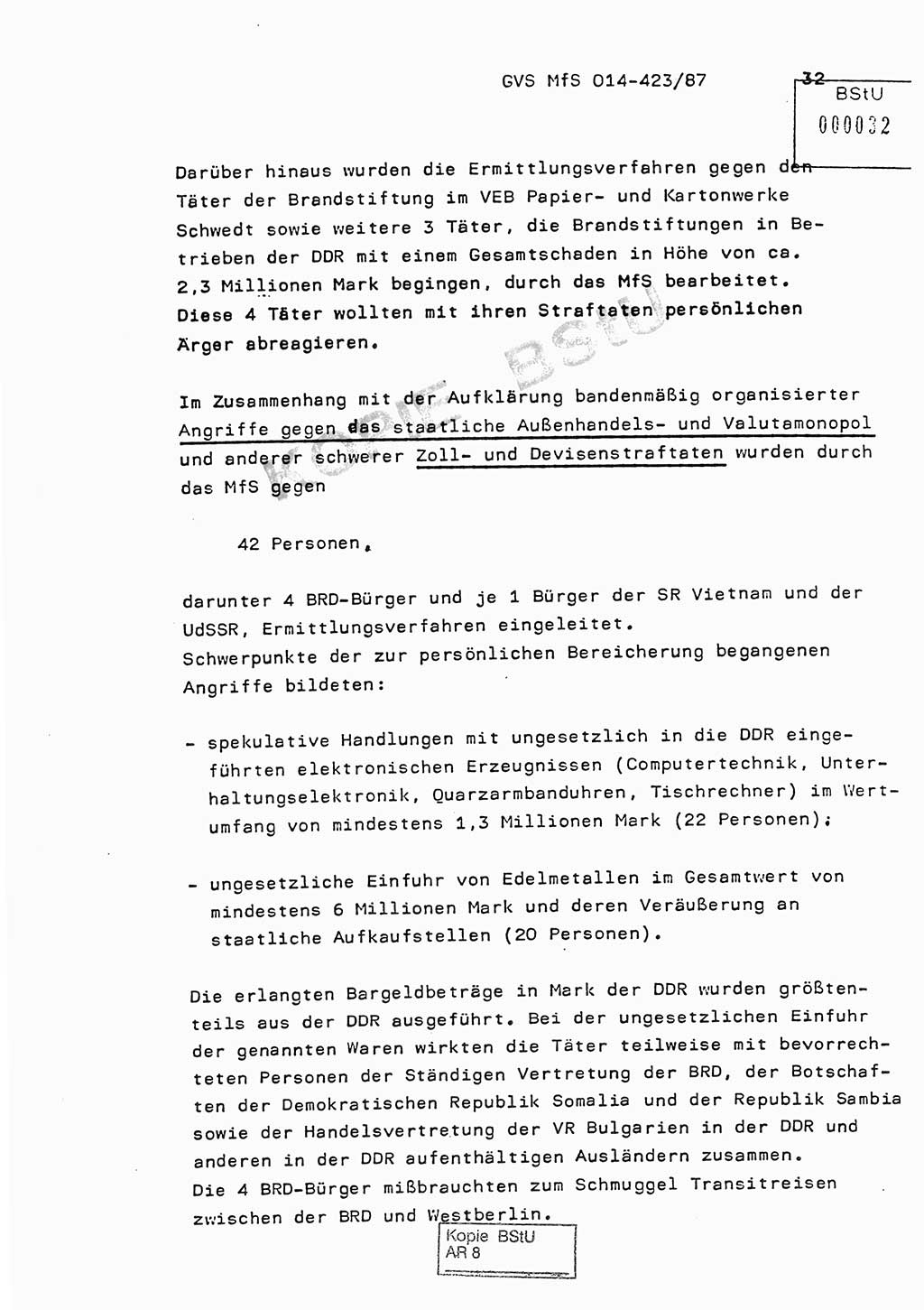 Jahresbericht der Hauptabteilung (HA) Ⅸ 1986, Einschätzung der Wirksamkeit der Untersuchungsarbeit im Jahre 1986, Ministerium für Staatssicherheit (MfS) der Deutschen Demokratischen Republik (DDR), Hauptabteilung Ⅸ, Geheime Verschlußsache (GVS) o014-423/87, Berlin 1987, Seite 32 (Einsch. MfS DDR HA Ⅸ GVS o014-423/87 1986, S. 32)