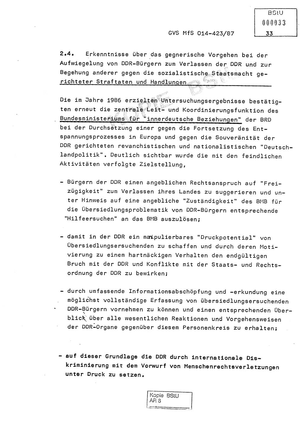 Jahresbericht der Hauptabteilung (HA) Ⅸ 1986, Einschätzung der Wirksamkeit der Untersuchungsarbeit im Jahre 1986, Ministerium für Staatssicherheit (MfS) der Deutschen Demokratischen Republik (DDR), Hauptabteilung Ⅸ, Geheime Verschlußsache (GVS) o014-423/87, Berlin 1987, Seite 33 (Einsch. MfS DDR HA Ⅸ GVS o014-423/87 1986, S. 33)