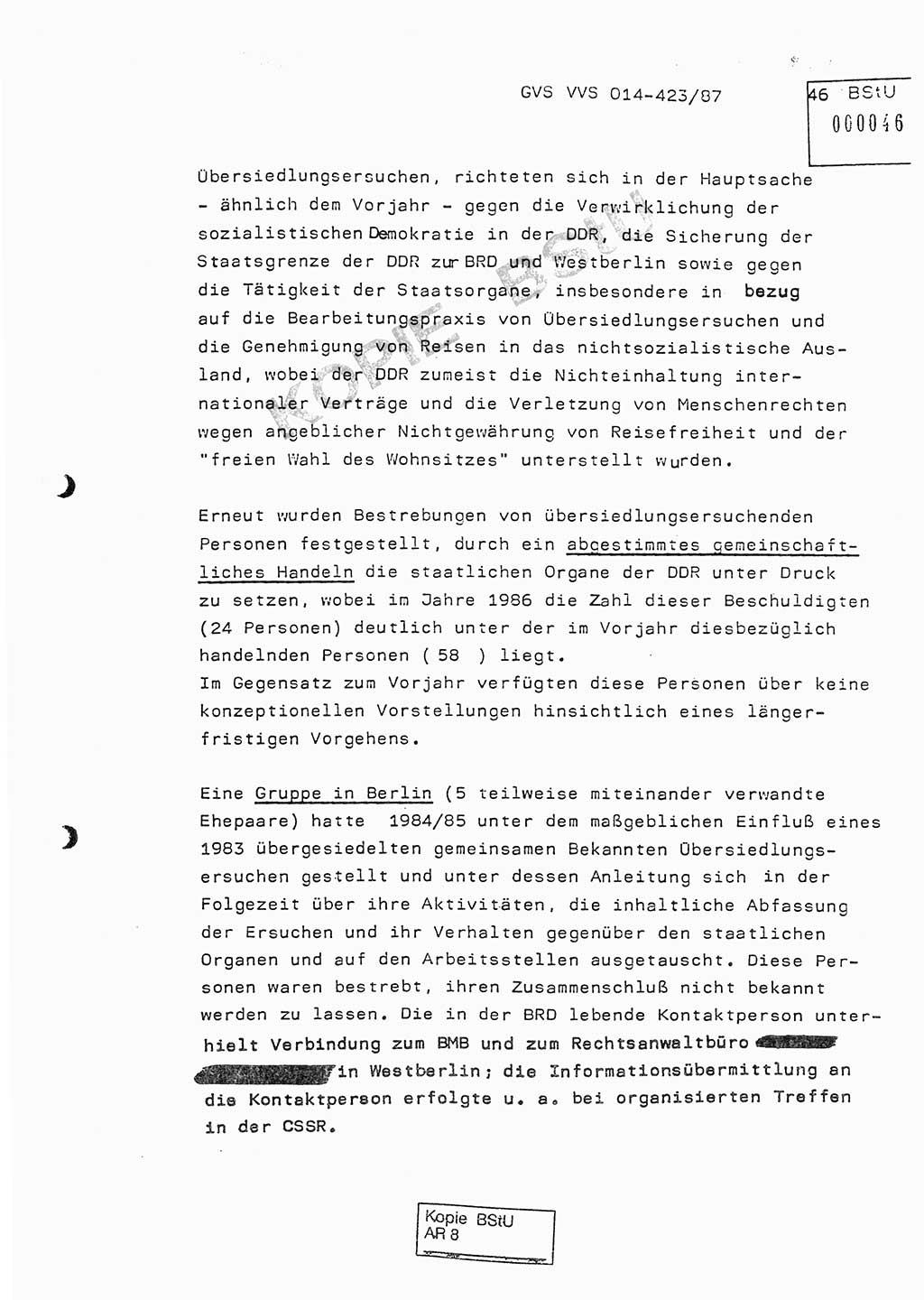 Jahresbericht der Hauptabteilung (HA) Ⅸ 1986, Einschätzung der Wirksamkeit der Untersuchungsarbeit im Jahre 1986, Ministerium für Staatssicherheit (MfS) der Deutschen Demokratischen Republik (DDR), Hauptabteilung Ⅸ, Geheime Verschlußsache (GVS) o014-423/87, Berlin 1987, Seite 46 (Einsch. MfS DDR HA Ⅸ GVS o014-423/87 1986, S. 46)