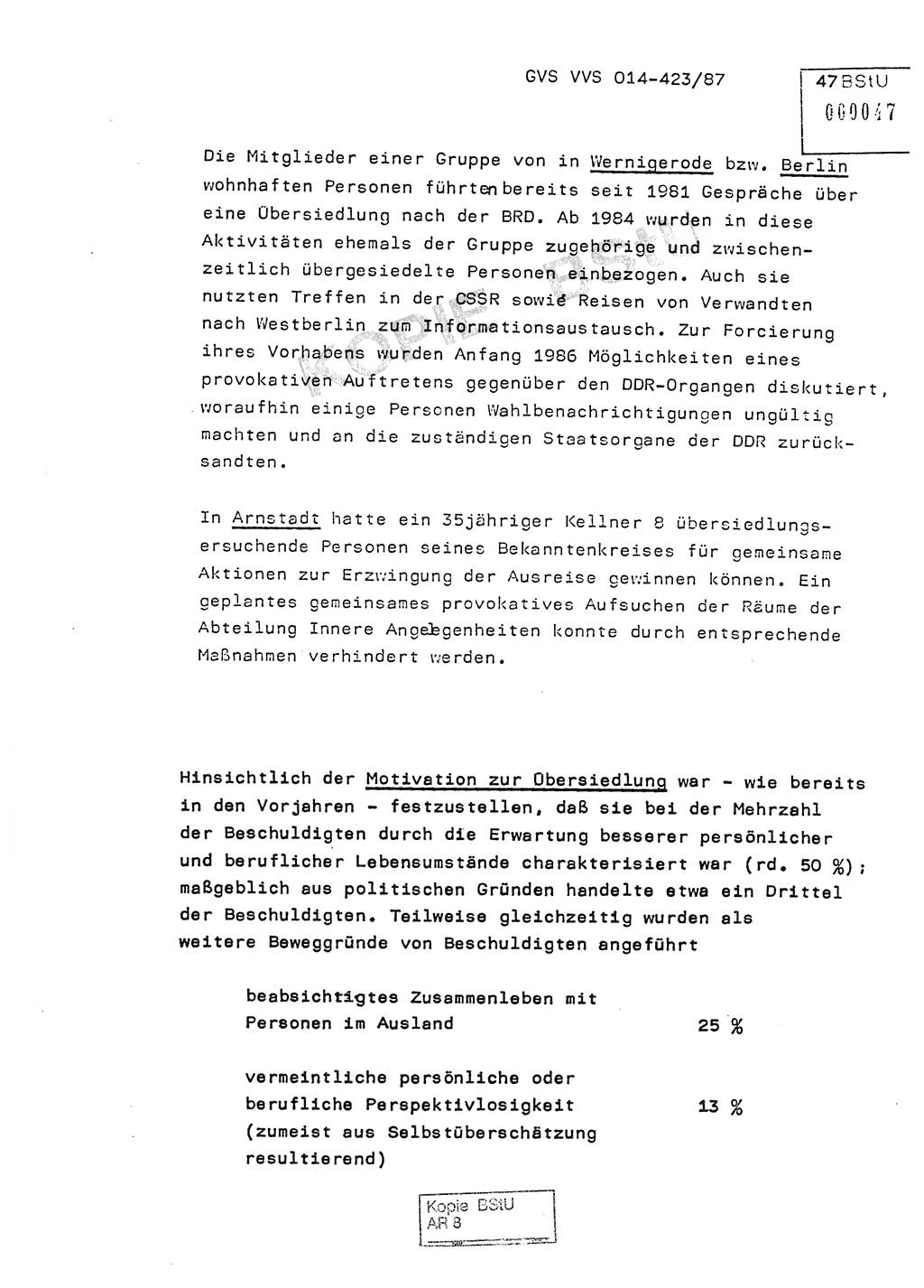 Jahresbericht der Hauptabteilung (HA) Ⅸ 1986, Einschätzung der Wirksamkeit der Untersuchungsarbeit im Jahre 1986, Ministerium für Staatssicherheit (MfS) der Deutschen Demokratischen Republik (DDR), Hauptabteilung Ⅸ, Geheime Verschlußsache (GVS) o014-423/87, Berlin 1987, Seite 47 (Einsch. MfS DDR HA Ⅸ GVS o014-423/87 1986, S. 47)