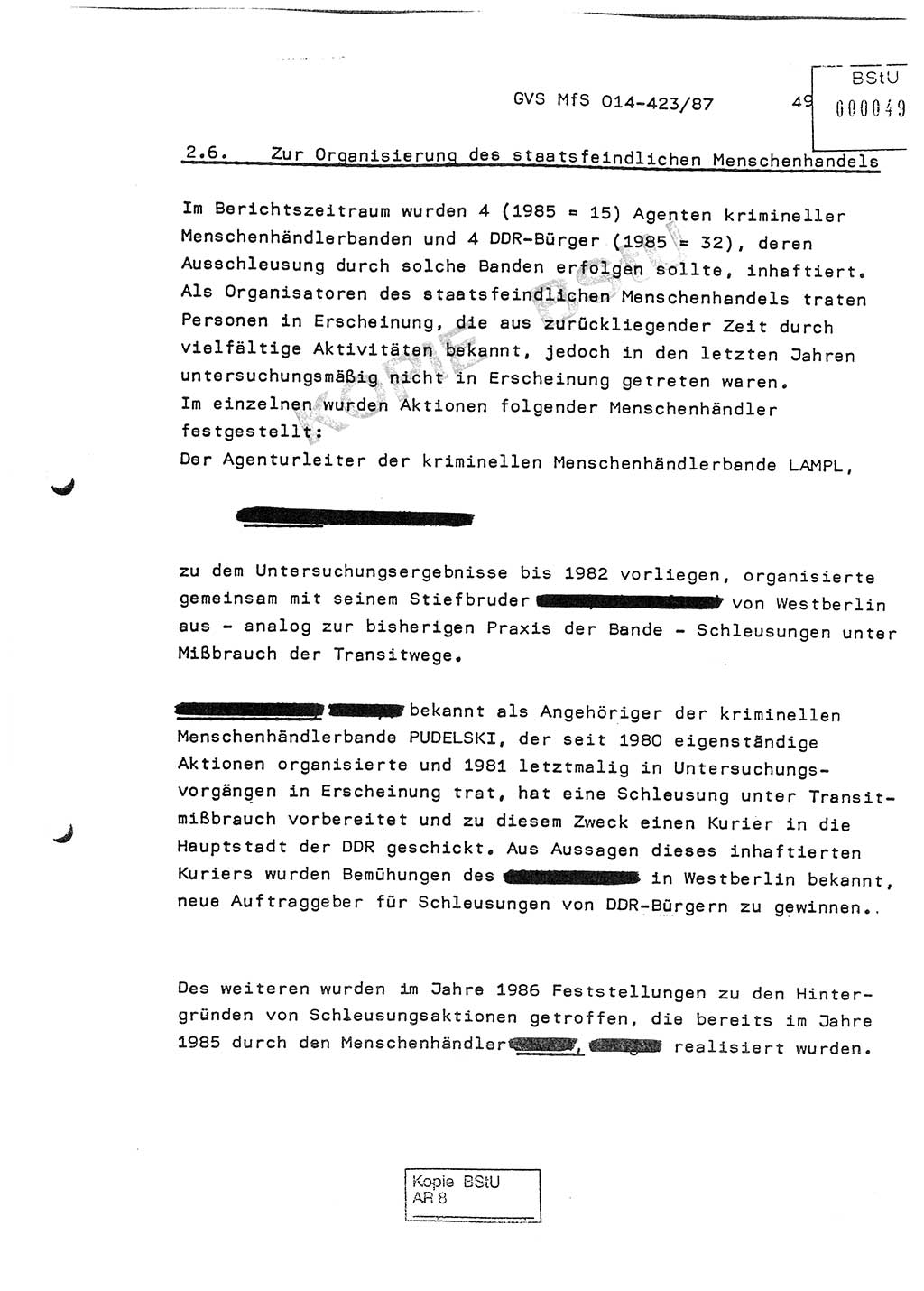 Jahresbericht der Hauptabteilung (HA) Ⅸ 1986, Einschätzung der Wirksamkeit der Untersuchungsarbeit im Jahre 1986, Ministerium für Staatssicherheit (MfS) der Deutschen Demokratischen Republik (DDR), Hauptabteilung Ⅸ, Geheime Verschlußsache (GVS) o014-423/87, Berlin 1987, Seite 49 (Einsch. MfS DDR HA Ⅸ GVS o014-423/87 1986, S. 49)
