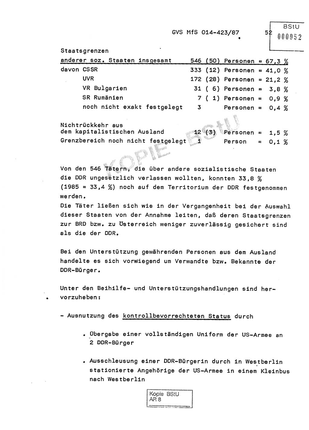 Jahresbericht der Hauptabteilung (HA) Ⅸ 1986, Einschätzung der Wirksamkeit der Untersuchungsarbeit im Jahre 1986, Ministerium für Staatssicherheit (MfS) der Deutschen Demokratischen Republik (DDR), Hauptabteilung Ⅸ, Geheime Verschlußsache (GVS) o014-423/87, Berlin 1987, Seite 52 (Einsch. MfS DDR HA Ⅸ GVS o014-423/87 1986, S. 52)