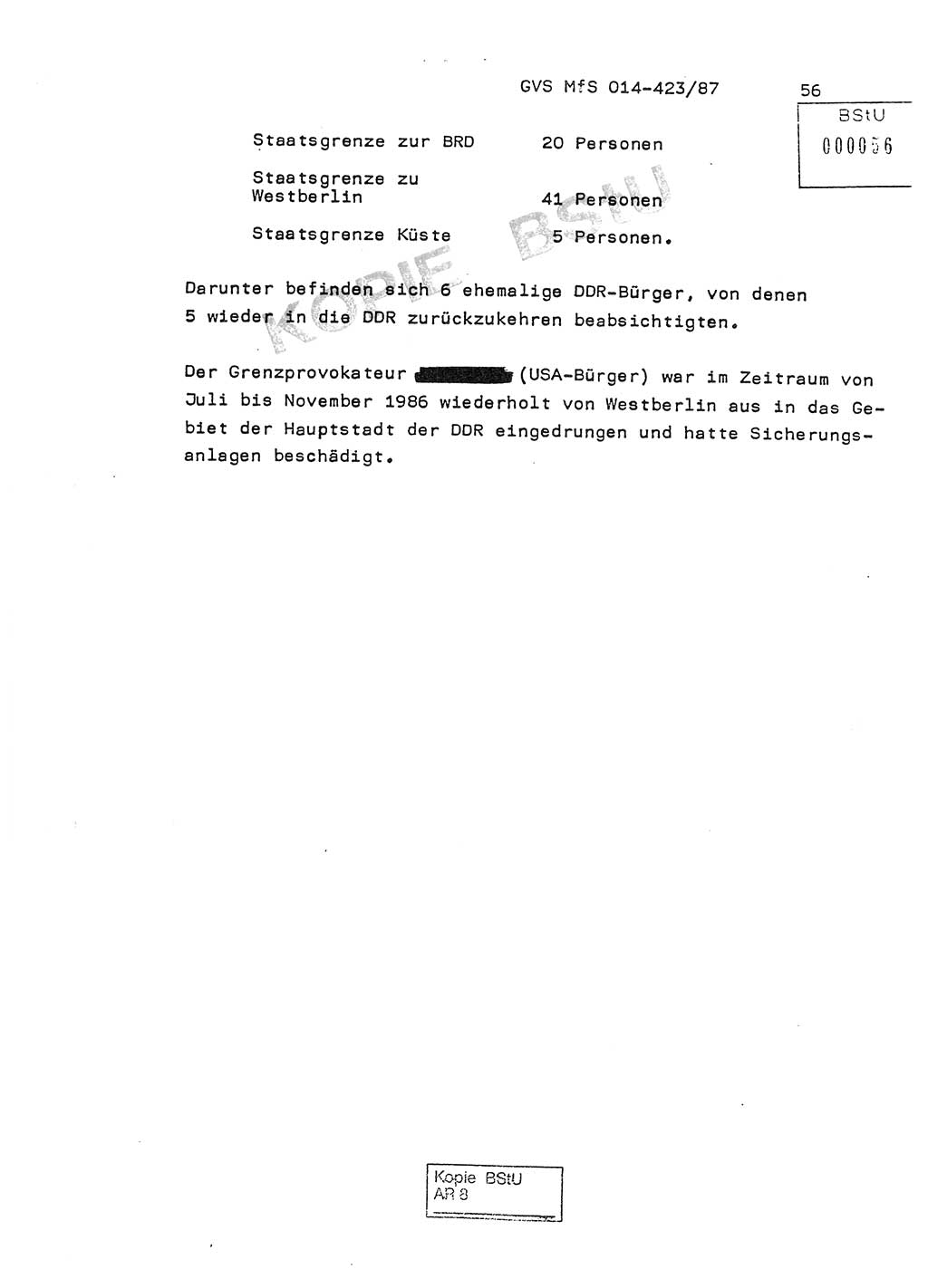 Jahresbericht der Hauptabteilung (HA) Ⅸ 1986, Einschätzung der Wirksamkeit der Untersuchungsarbeit im Jahre 1986, Ministerium für Staatssicherheit (MfS) der Deutschen Demokratischen Republik (DDR), Hauptabteilung Ⅸ, Geheime Verschlußsache (GVS) o014-423/87, Berlin 1987, Seite 56 (Einsch. MfS DDR HA Ⅸ GVS o014-423/87 1986, S. 56)