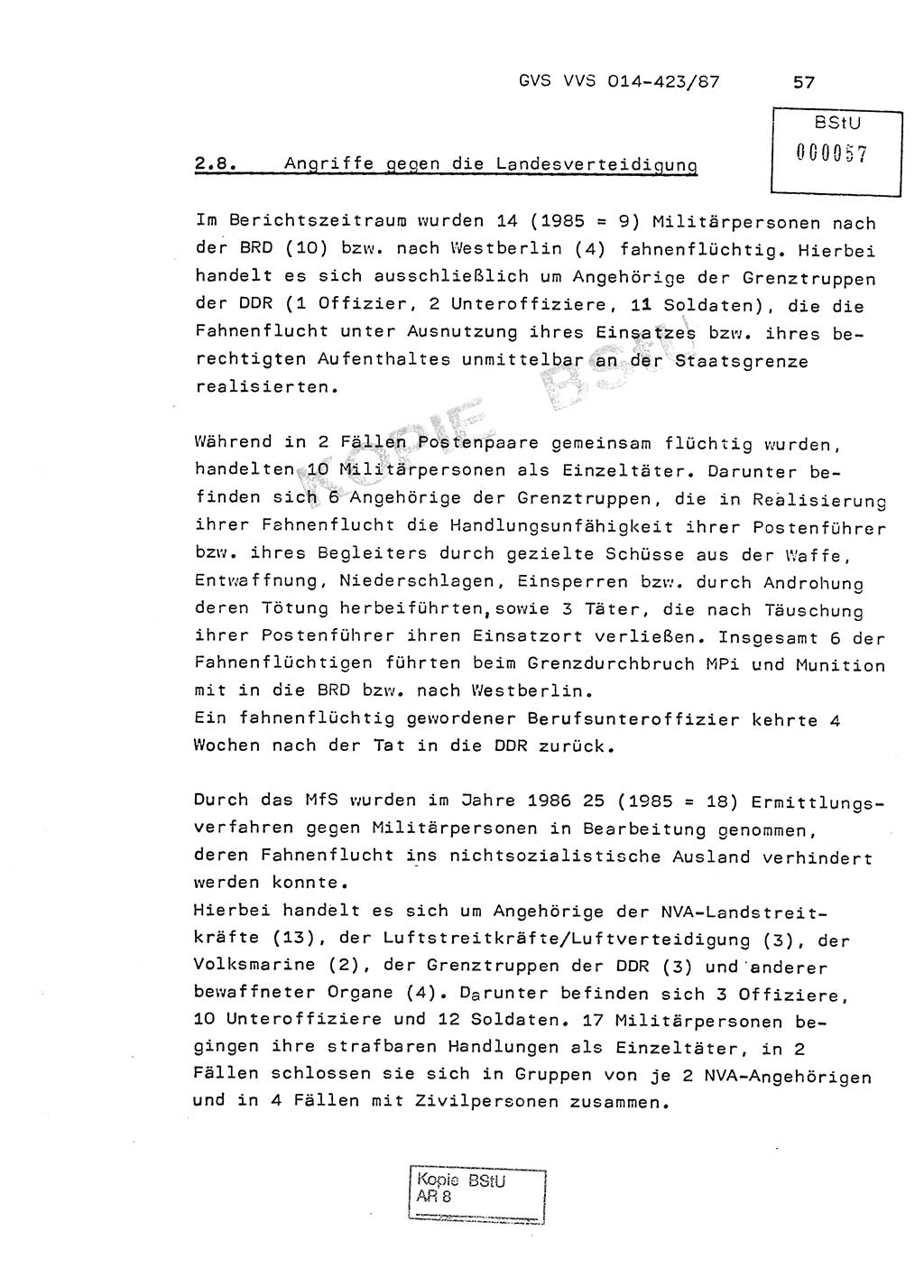 Jahresbericht der Hauptabteilung (HA) Ⅸ 1986, Einschätzung der Wirksamkeit der Untersuchungsarbeit im Jahre 1986, Ministerium für Staatssicherheit (MfS) der Deutschen Demokratischen Republik (DDR), Hauptabteilung Ⅸ, Geheime Verschlußsache (GVS) o014-423/87, Berlin 1987, Seite 57 (Einsch. MfS DDR HA Ⅸ GVS o014-423/87 1986, S. 57)
