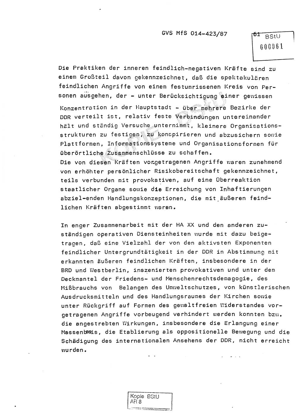 Jahresbericht der Hauptabteilung (HA) Ⅸ 1986, Einschätzung der Wirksamkeit der Untersuchungsarbeit im Jahre 1986, Ministerium für Staatssicherheit (MfS) der Deutschen Demokratischen Republik (DDR), Hauptabteilung Ⅸ, Geheime Verschlußsache (GVS) o014-423/87, Berlin 1987, Seite 61 (Einsch. MfS DDR HA Ⅸ GVS o014-423/87 1986, S. 61)