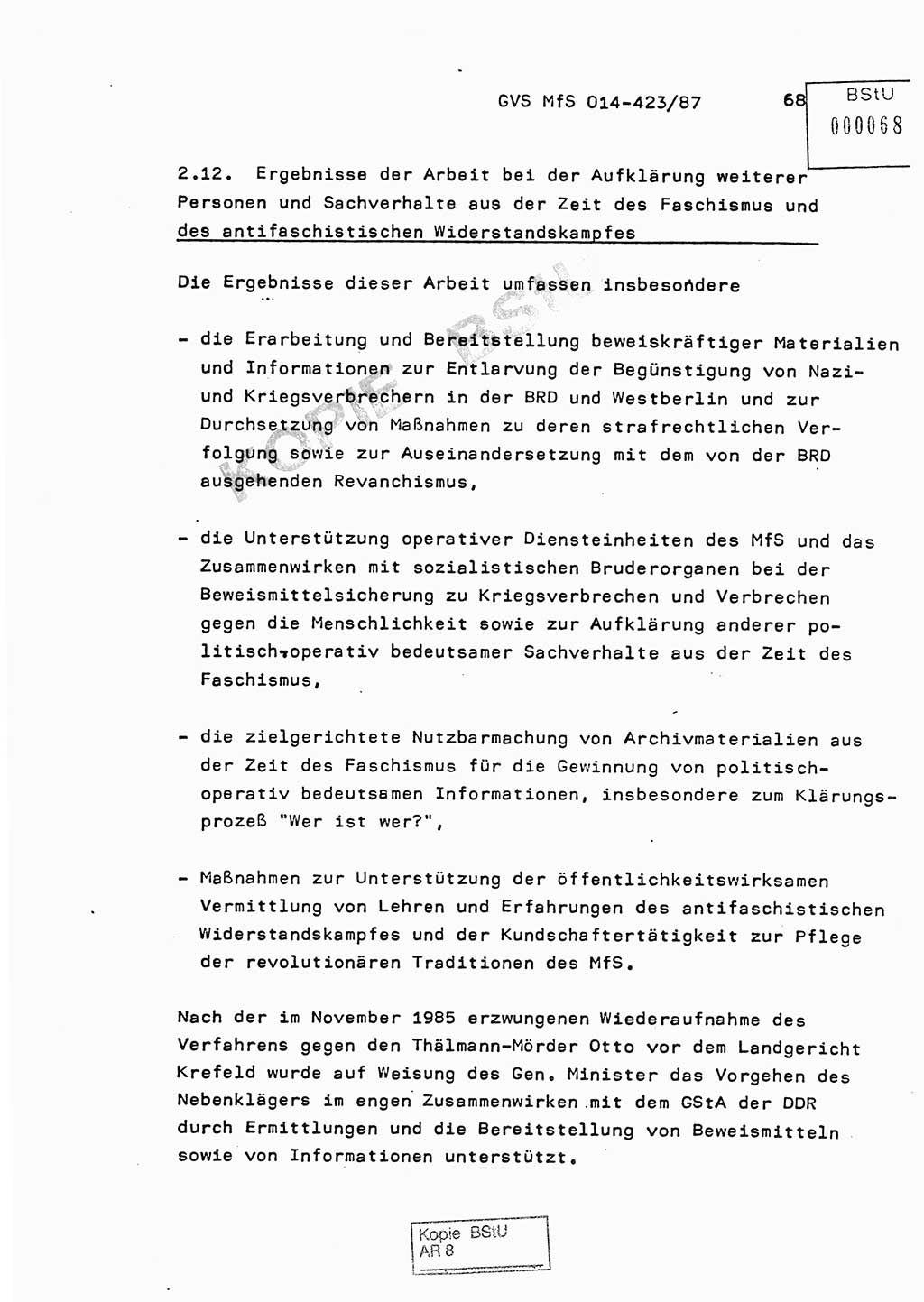 Jahresbericht der Hauptabteilung (HA) Ⅸ 1986, Einschätzung der Wirksamkeit der Untersuchungsarbeit im Jahre 1986, Ministerium für Staatssicherheit (MfS) der Deutschen Demokratischen Republik (DDR), Hauptabteilung Ⅸ, Geheime Verschlußsache (GVS) o014-423/87, Berlin 1987, Seite 68 (Einsch. MfS DDR HA Ⅸ GVS o014-423/87 1986, S. 68)