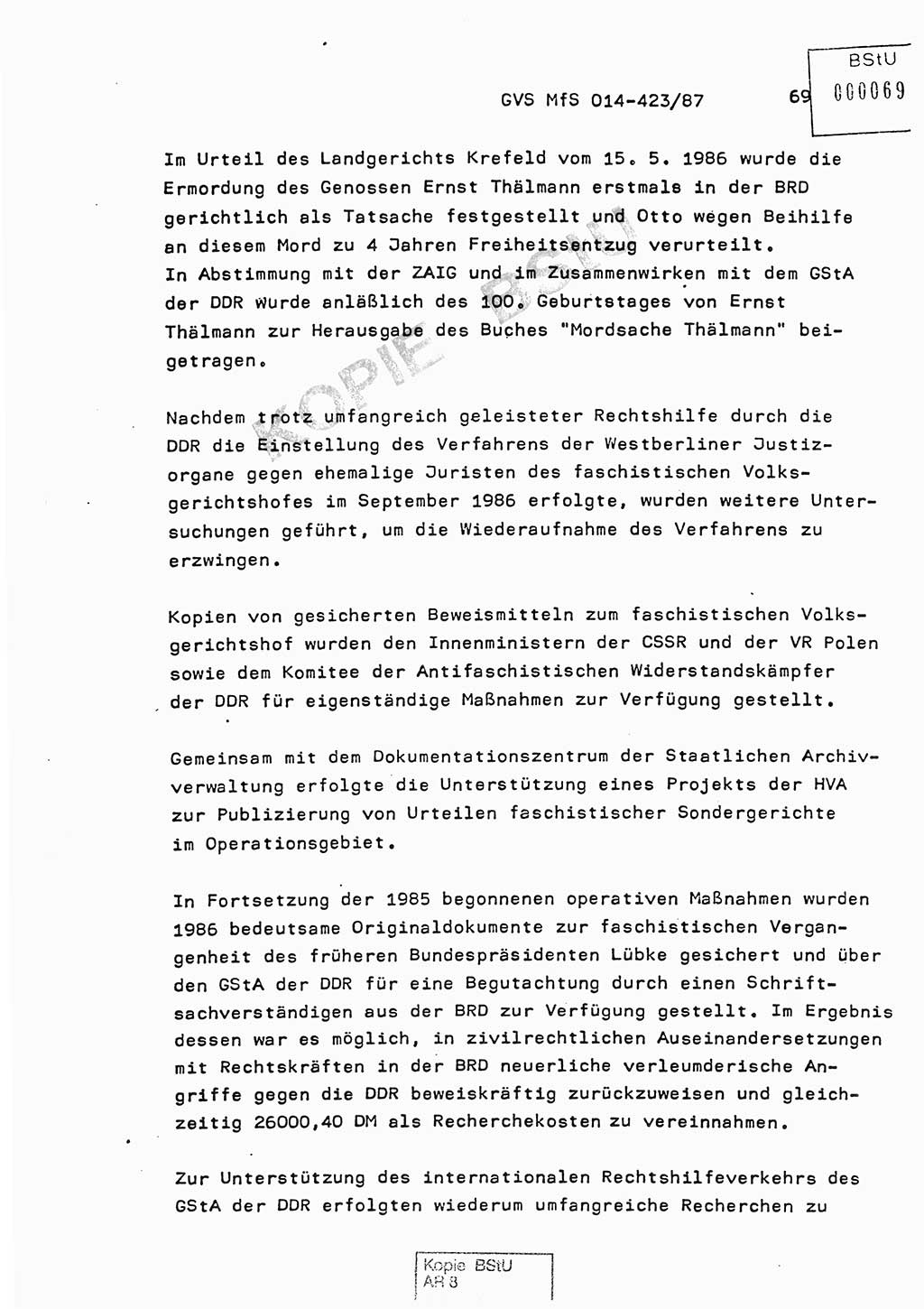 Jahresbericht der Hauptabteilung (HA) Ⅸ 1986, Einschätzung der Wirksamkeit der Untersuchungsarbeit im Jahre 1986, Ministerium für Staatssicherheit (MfS) der Deutschen Demokratischen Republik (DDR), Hauptabteilung Ⅸ, Geheime Verschlußsache (GVS) o014-423/87, Berlin 1987, Seite 69 (Einsch. MfS DDR HA Ⅸ GVS o014-423/87 1986, S. 69)