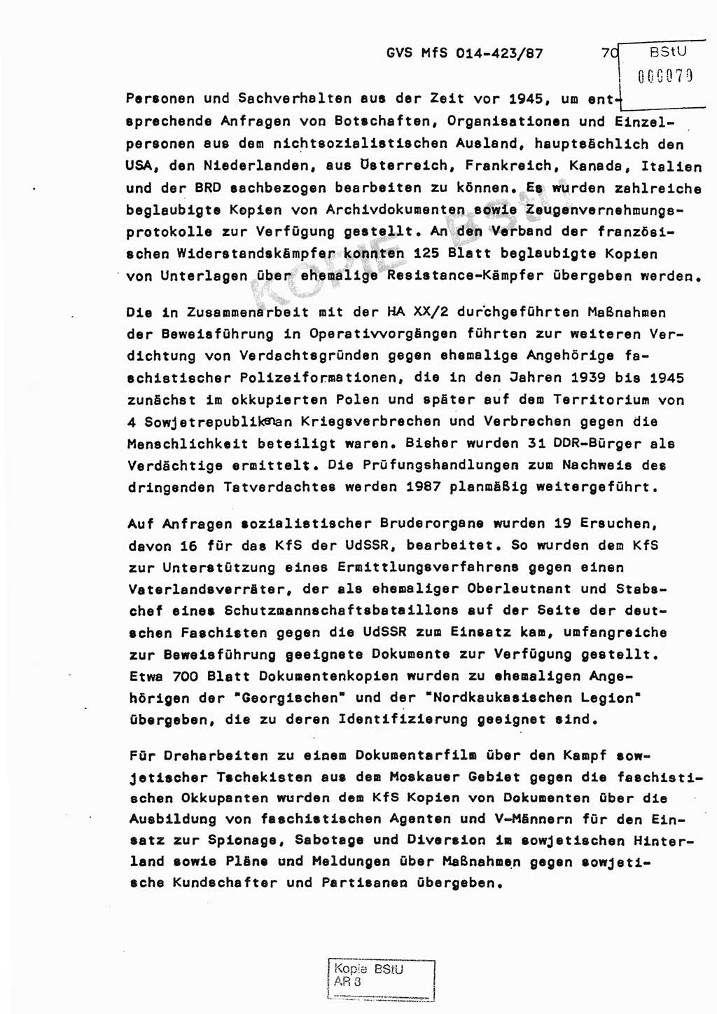 Jahresbericht der Hauptabteilung (HA) Ⅸ 1986, Einschätzung der Wirksamkeit der Untersuchungsarbeit im Jahre 1986, Ministerium für Staatssicherheit (MfS) der Deutschen Demokratischen Republik (DDR), Hauptabteilung Ⅸ, Geheime Verschlußsache (GVS) o014-423/87, Berlin 1987, Seite 70 (Einsch. MfS DDR HA Ⅸ GVS o014-423/87 1986, S. 70)