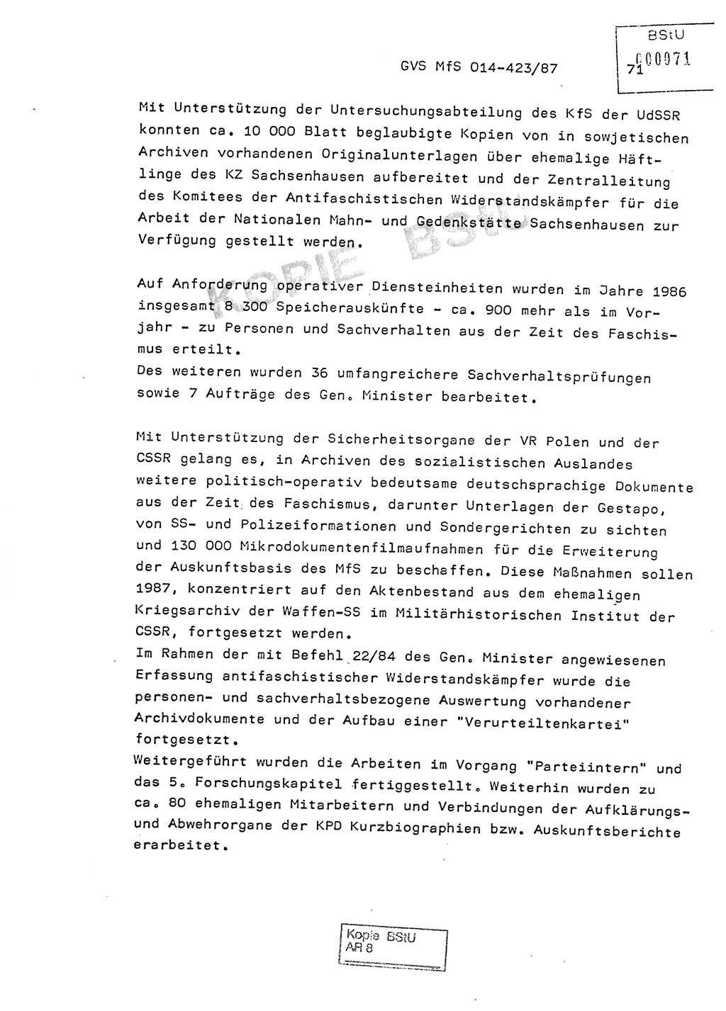 Jahresbericht der Hauptabteilung (HA) Ⅸ 1986, Einschätzung der Wirksamkeit der Untersuchungsarbeit im Jahre 1986, Ministerium für Staatssicherheit (MfS) der Deutschen Demokratischen Republik (DDR), Hauptabteilung Ⅸ, Geheime Verschlußsache (GVS) o014-423/87, Berlin 1987, Seite 71 (Einsch. MfS DDR HA Ⅸ GVS o014-423/87 1986, S. 71)