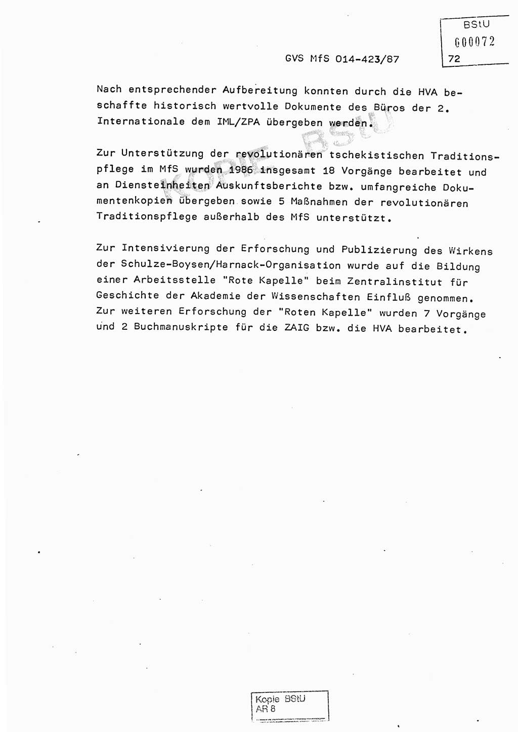 Jahresbericht der Hauptabteilung (HA) Ⅸ 1986, Einschätzung der Wirksamkeit der Untersuchungsarbeit im Jahre 1986, Ministerium für Staatssicherheit (MfS) der Deutschen Demokratischen Republik (DDR), Hauptabteilung Ⅸ, Geheime Verschlußsache (GVS) o014-423/87, Berlin 1987, Seite 72 (Einsch. MfS DDR HA Ⅸ GVS o014-423/87 1986, S. 72)