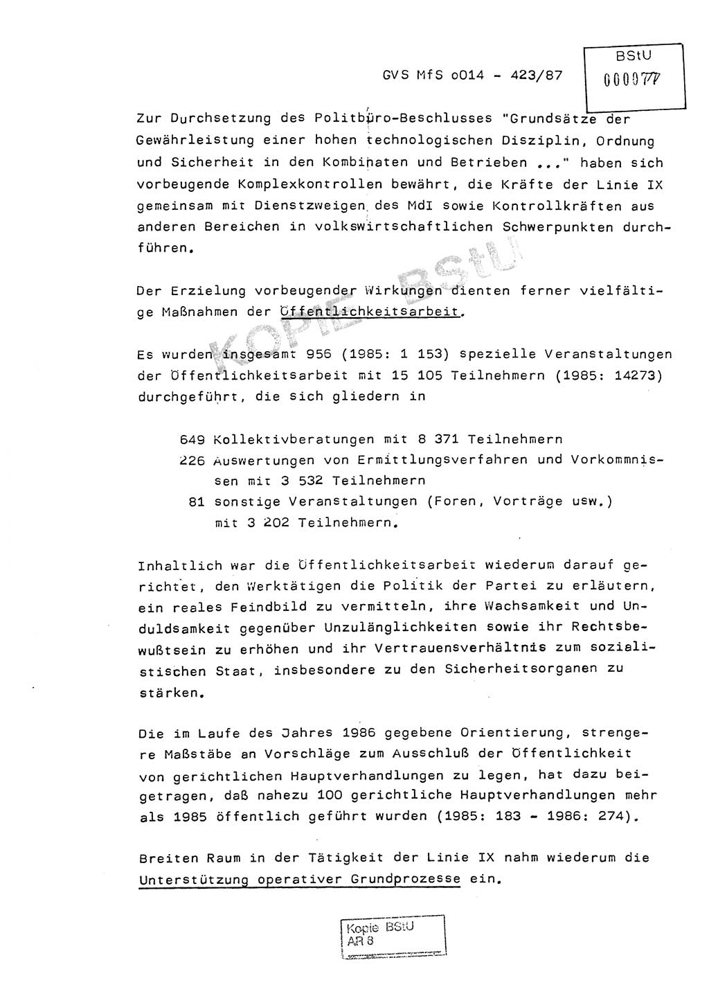 Jahresbericht der Hauptabteilung (HA) Ⅸ 1986, Einschätzung der Wirksamkeit der Untersuchungsarbeit im Jahre 1986, Ministerium für Staatssicherheit (MfS) der Deutschen Demokratischen Republik (DDR), Hauptabteilung Ⅸ, Geheime Verschlußsache (GVS) o014-423/87, Berlin 1987, Seite 77 (Einsch. MfS DDR HA Ⅸ GVS o014-423/87 1986, S. 77)