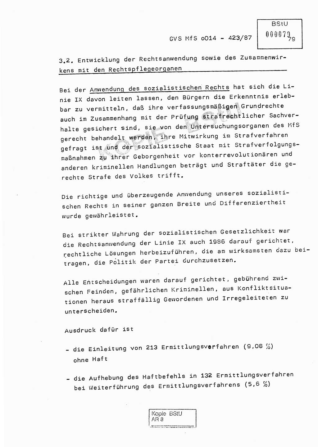 Jahresbericht der Hauptabteilung (HA) Ⅸ 1986, Einschätzung der Wirksamkeit der Untersuchungsarbeit im Jahre 1986, Ministerium für Staatssicherheit (MfS) der Deutschen Demokratischen Republik (DDR), Hauptabteilung Ⅸ, Geheime Verschlußsache (GVS) o014-423/87, Berlin 1987, Seite 79 (Einsch. MfS DDR HA Ⅸ GVS o014-423/87 1986, S. 79)