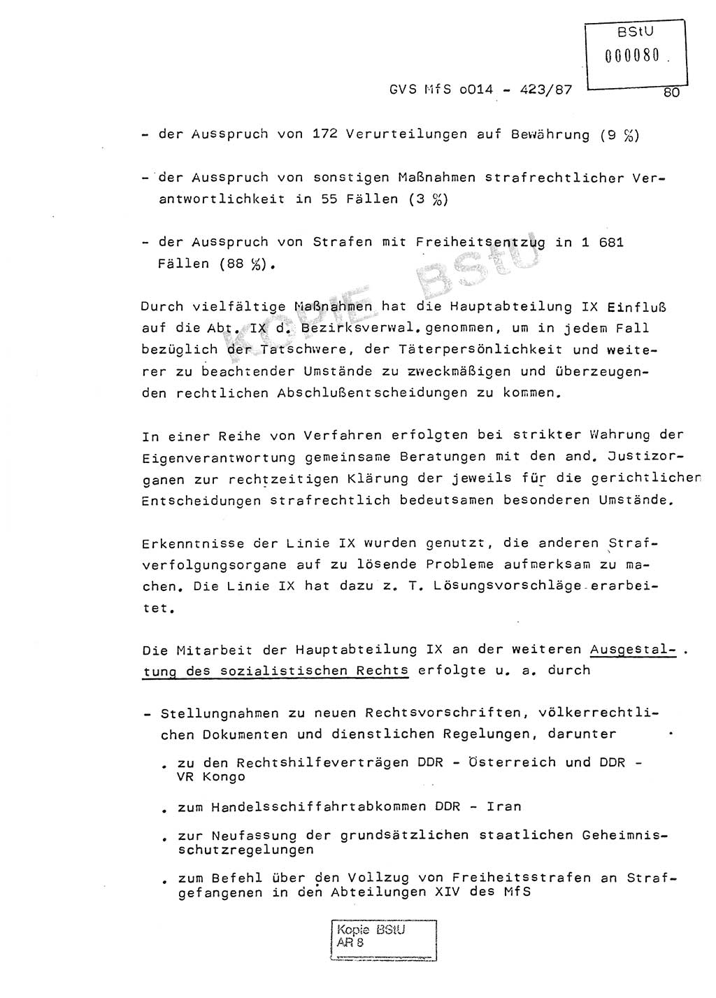 Jahresbericht der Hauptabteilung (HA) Ⅸ 1986, Einschätzung der Wirksamkeit der Untersuchungsarbeit im Jahre 1986, Ministerium für Staatssicherheit (MfS) der Deutschen Demokratischen Republik (DDR), Hauptabteilung Ⅸ, Geheime Verschlußsache (GVS) o014-423/87, Berlin 1987, Seite 80 (Einsch. MfS DDR HA Ⅸ GVS o014-423/87 1986, S. 80)