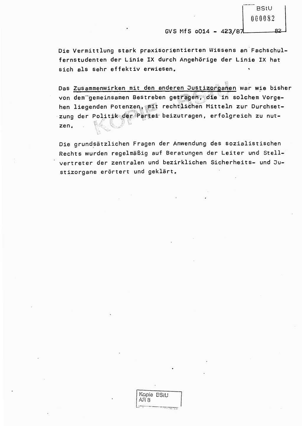 Jahresbericht der Hauptabteilung (HA) Ⅸ 1986, Einschätzung der Wirksamkeit der Untersuchungsarbeit im Jahre 1986, Ministerium für Staatssicherheit (MfS) der Deutschen Demokratischen Republik (DDR), Hauptabteilung Ⅸ, Geheime Verschlußsache (GVS) o014-423/87, Berlin 1987, Seite 82 (Einsch. MfS DDR HA Ⅸ GVS o014-423/87 1986, S. 82)