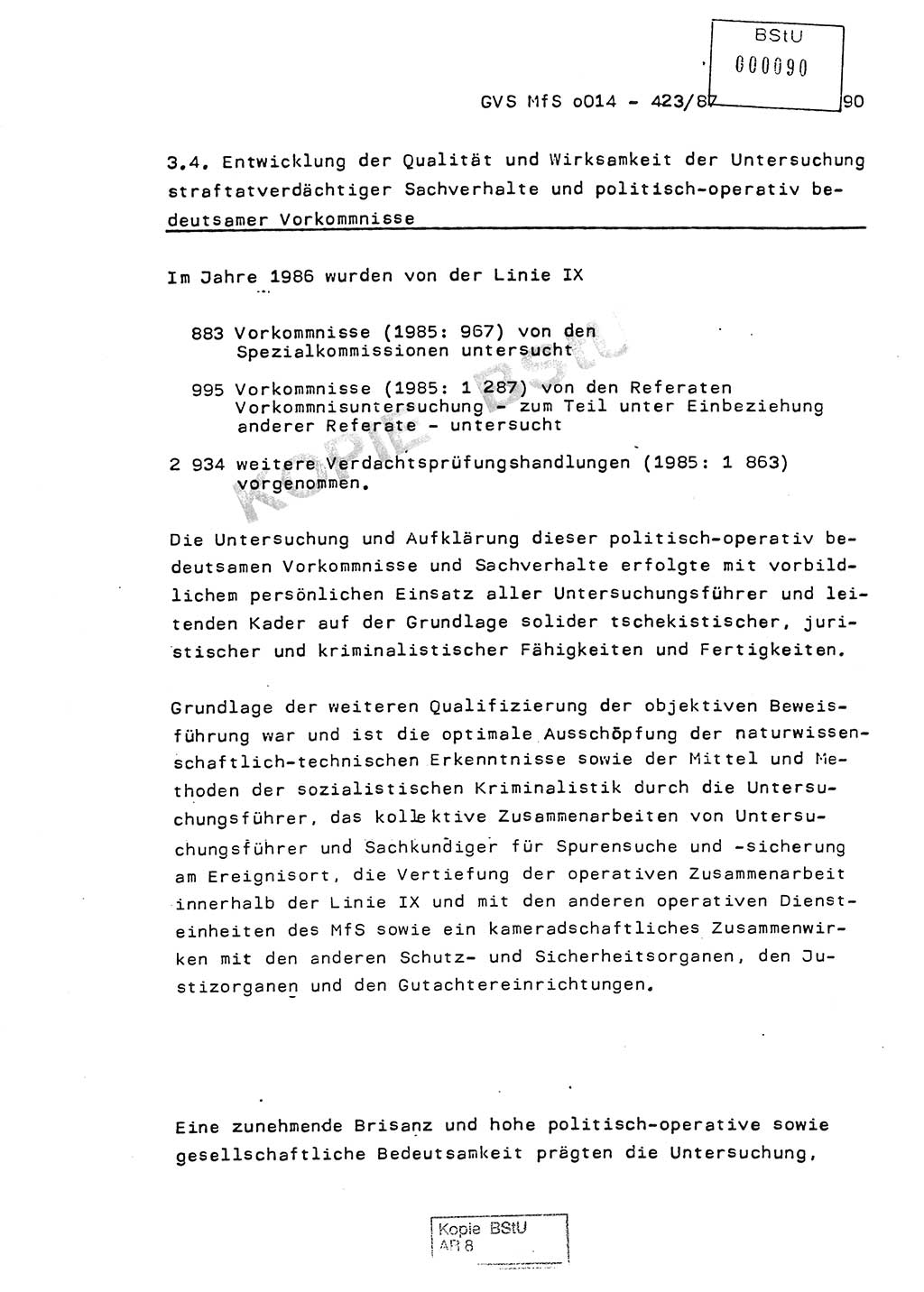 Jahresbericht der Hauptabteilung (HA) Ⅸ 1986, Einschätzung der Wirksamkeit der Untersuchungsarbeit im Jahre 1986, Ministerium für Staatssicherheit (MfS) der Deutschen Demokratischen Republik (DDR), Hauptabteilung Ⅸ, Geheime Verschlußsache (GVS) o014-423/87, Berlin 1987, Seite 90 (Einsch. MfS DDR HA Ⅸ GVS o014-423/87 1986, S. 90)