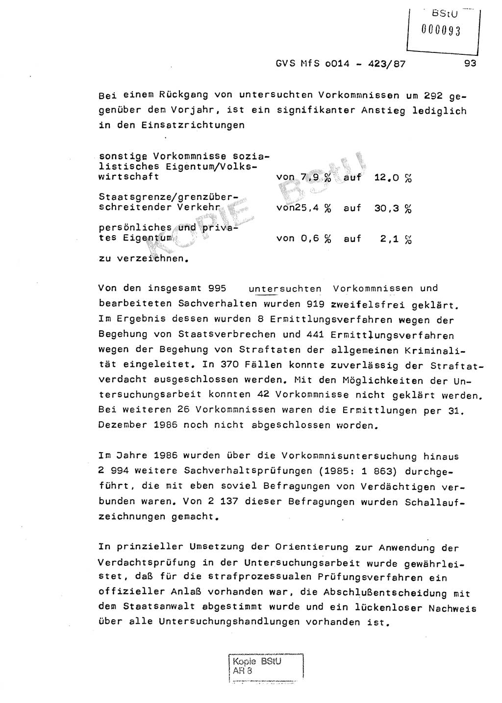 Jahresbericht der Hauptabteilung (HA) Ⅸ 1986, Einschätzung der Wirksamkeit der Untersuchungsarbeit im Jahre 1986, Ministerium für Staatssicherheit (MfS) der Deutschen Demokratischen Republik (DDR), Hauptabteilung Ⅸ, Geheime Verschlußsache (GVS) o014-423/87, Berlin 1987, Seite 93 (Einsch. MfS DDR HA Ⅸ GVS o014-423/87 1986, S. 93)
