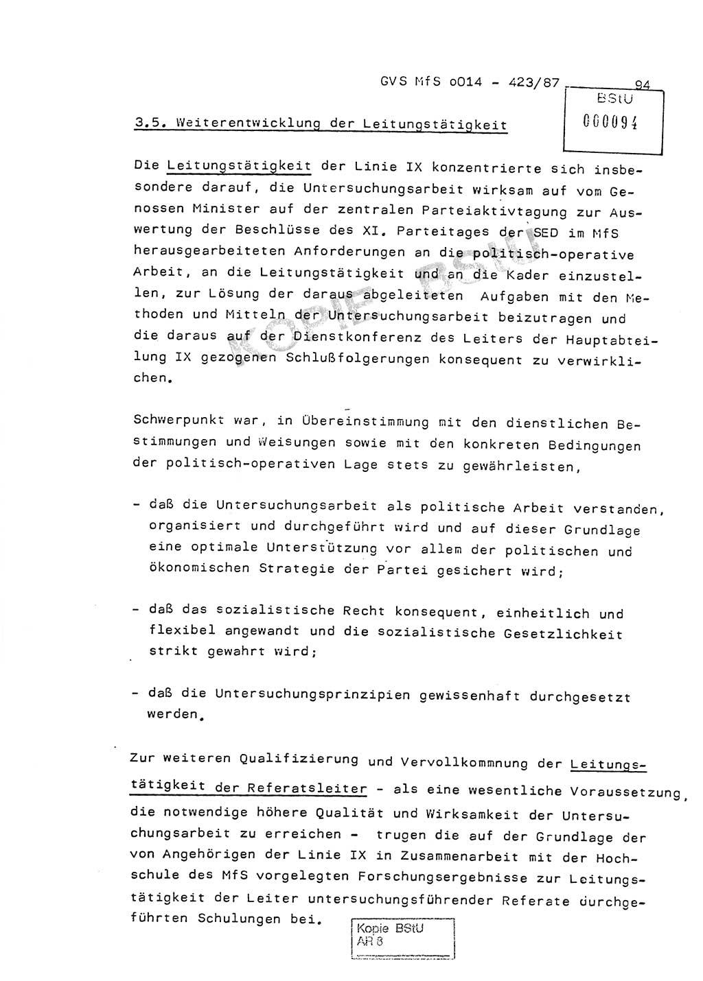 Jahresbericht der Hauptabteilung (HA) Ⅸ 1986, Einschätzung der Wirksamkeit der Untersuchungsarbeit im Jahre 1986, Ministerium für Staatssicherheit (MfS) der Deutschen Demokratischen Republik (DDR), Hauptabteilung Ⅸ, Geheime Verschlußsache (GVS) o014-423/87, Berlin 1987, Seite 94 (Einsch. MfS DDR HA Ⅸ GVS o014-423/87 1986, S. 94)
