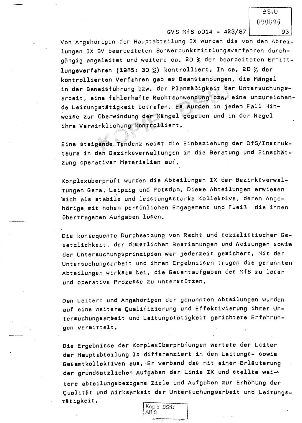 Jahresbericht der Hauptabteilung (HA) Ⅸ 1986, Einschätzung der Wirksamkeit der Untersuchungsarbeit im Jahre 1986, Ministerium für Staatssicherheit (MfS) der Deutschen Demokratischen Republik (DDR), Hauptabteilung Ⅸ, Geheime Verschlußsache (GVS) o014-423/87, Berlin 1987, Seite 96 (Einsch. MfS DDR HA Ⅸ GVS o014-423/87 1986, S. 96)