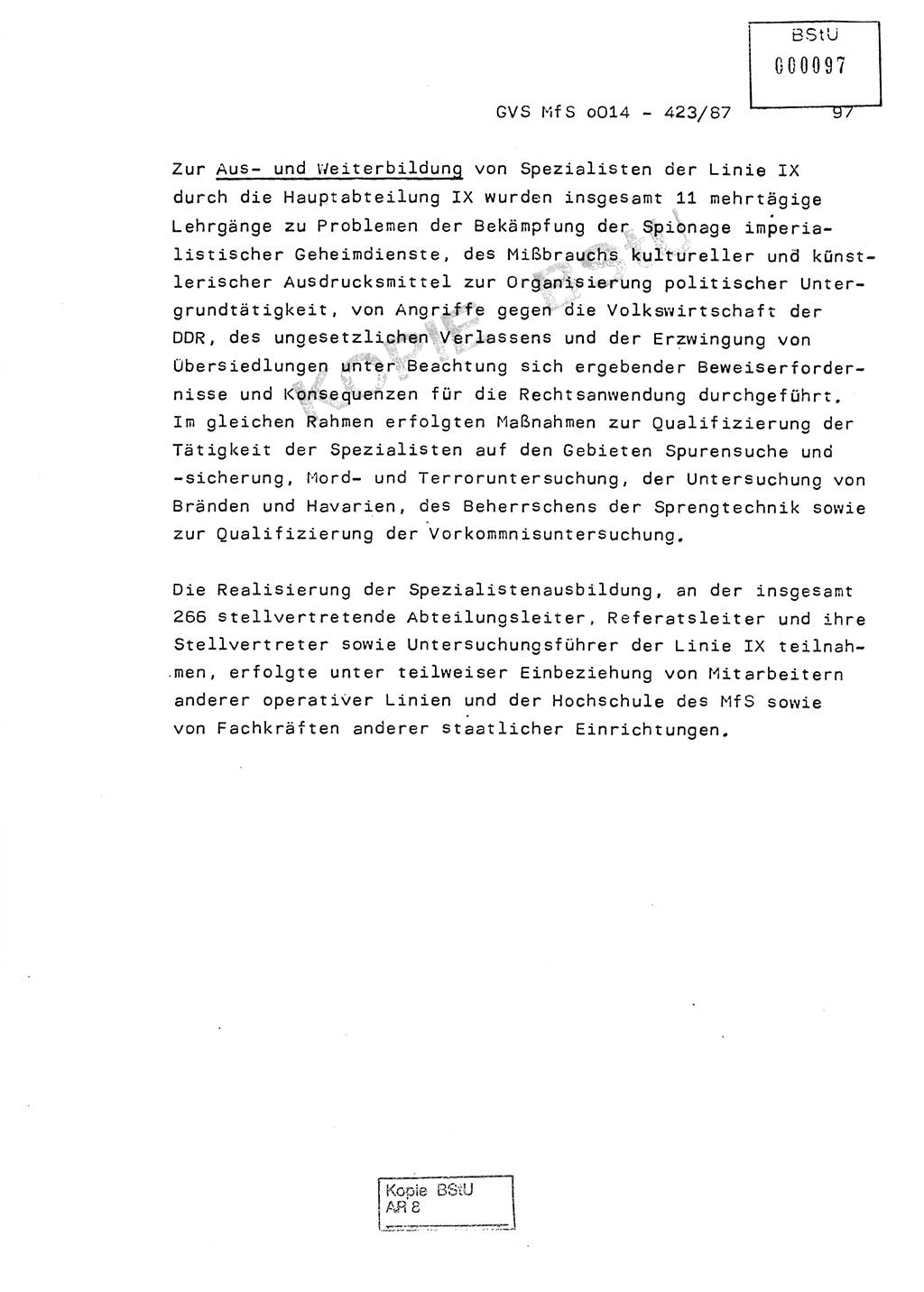 Jahresbericht der Hauptabteilung (HA) Ⅸ 1986, Einschätzung der Wirksamkeit der Untersuchungsarbeit im Jahre 1986, Ministerium für Staatssicherheit (MfS) der Deutschen Demokratischen Republik (DDR), Hauptabteilung Ⅸ, Geheime Verschlußsache (GVS) o014-423/87, Berlin 1987, Seite 97 (Einsch. MfS DDR HA Ⅸ GVS o014-423/87 1986, S. 97)