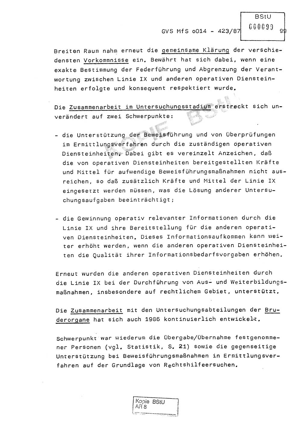 Jahresbericht der Hauptabteilung (HA) Ⅸ 1986, Einschätzung der Wirksamkeit der Untersuchungsarbeit im Jahre 1986, Ministerium für Staatssicherheit (MfS) der Deutschen Demokratischen Republik (DDR), Hauptabteilung Ⅸ, Geheime Verschlußsache (GVS) o014-423/87, Berlin 1987, Seite 99 (Einsch. MfS DDR HA Ⅸ GVS o014-423/87 1986, S. 99)