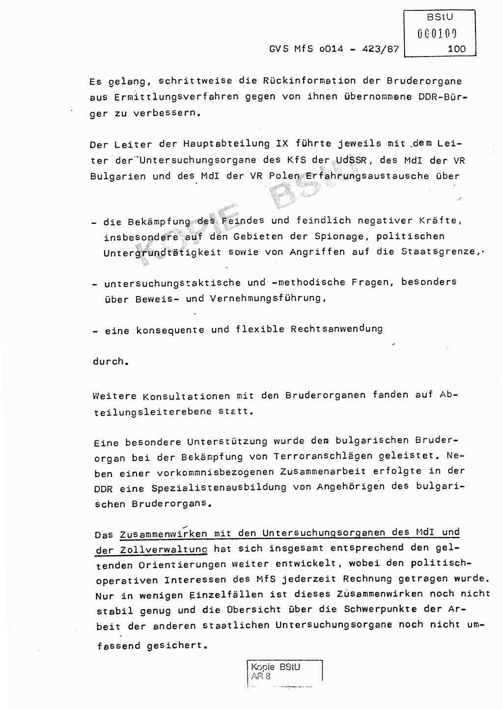 Jahresbericht der Hauptabteilung (HA) Ⅸ 1986, Einschätzung der Wirksamkeit der Untersuchungsarbeit im Jahre 1986, Ministerium für Staatssicherheit (MfS) der Deutschen Demokratischen Republik (DDR), Hauptabteilung Ⅸ, Geheime Verschlußsache (GVS) o014-423/87, Berlin 1987, Seite 100 (Einsch. MfS DDR HA Ⅸ GVS o014-423/87 1986, S. 100)