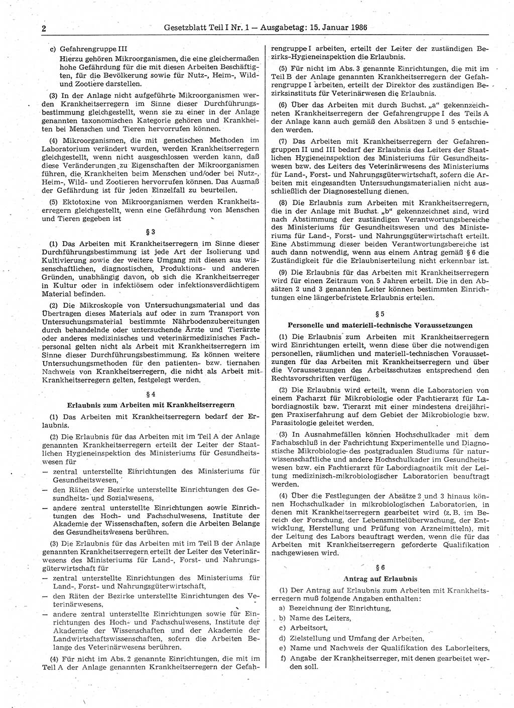 Gesetzblatt (GBl.) der Deutschen Demokratischen Republik (DDR) Teil Ⅰ 1986, Seite 2 (GBl. DDR Ⅰ 1986, S. 2)