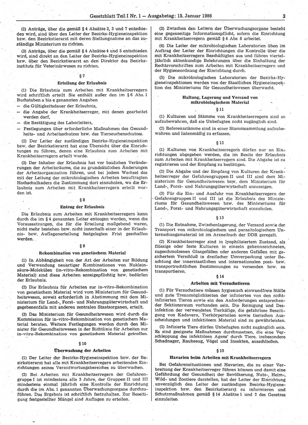 Gesetzblatt (GBl.) der Deutschen Demokratischen Republik (DDR) Teil Ⅰ 1986, Seite 3 (GBl. DDR Ⅰ 1986, S. 3)