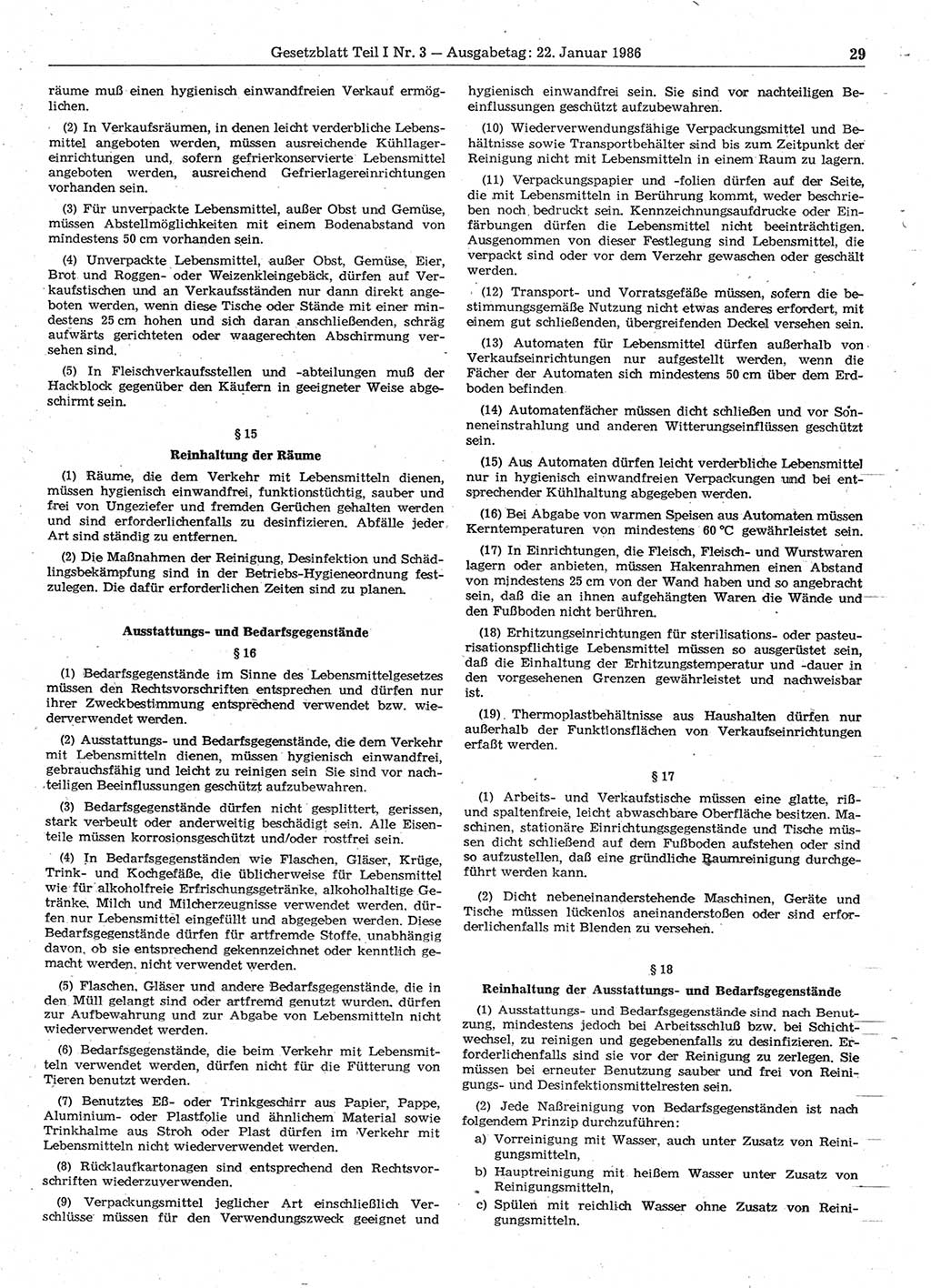 Gesetzblatt (GBl.) der Deutschen Demokratischen Republik (DDR) Teil Ⅰ 1986, Seite 29 (GBl. DDR Ⅰ 1986, S. 29)