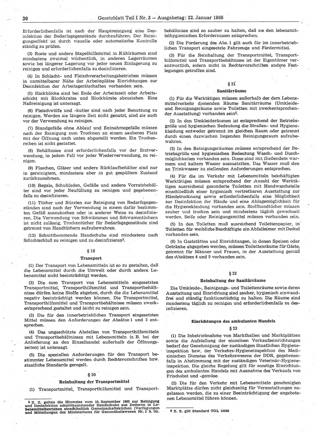 Gesetzblatt (GBl.) der Deutschen Demokratischen Republik (DDR) Teil Ⅰ 1986, Seite 30 (GBl. DDR Ⅰ 1986, S. 30)