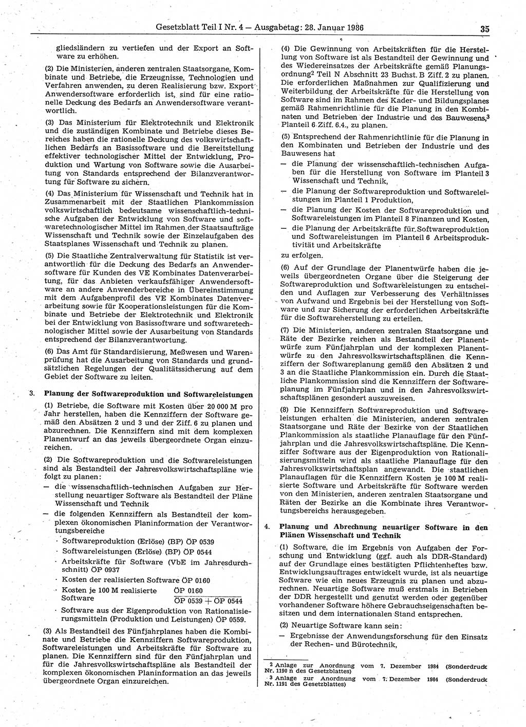 Gesetzblatt (GBl.) der Deutschen Demokratischen Republik (DDR) Teil Ⅰ 1986, Seite 35 (GBl. DDR Ⅰ 1986, S. 35)