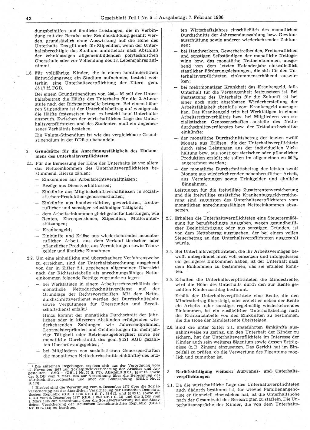 Gesetzblatt (GBl.) der Deutschen Demokratischen Republik (DDR) Teil Ⅰ 1986, Seite 42 (GBl. DDR Ⅰ 1986, S. 42)