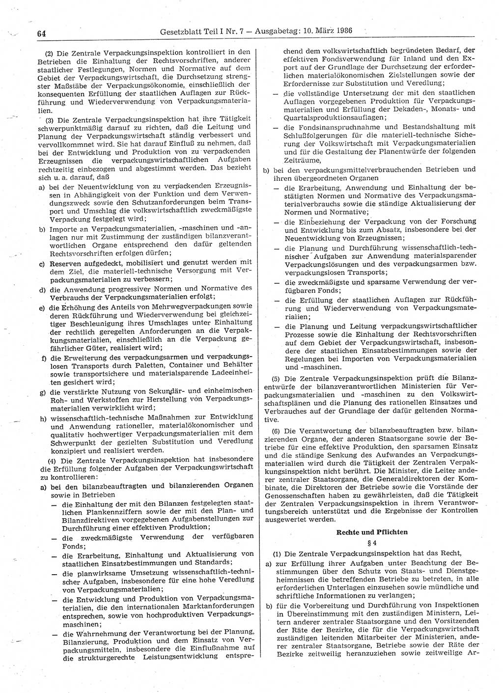 Gesetzblatt (GBl.) der Deutschen Demokratischen Republik (DDR) Teil Ⅰ 1986, Seite 64 (GBl. DDR Ⅰ 1986, S. 64)