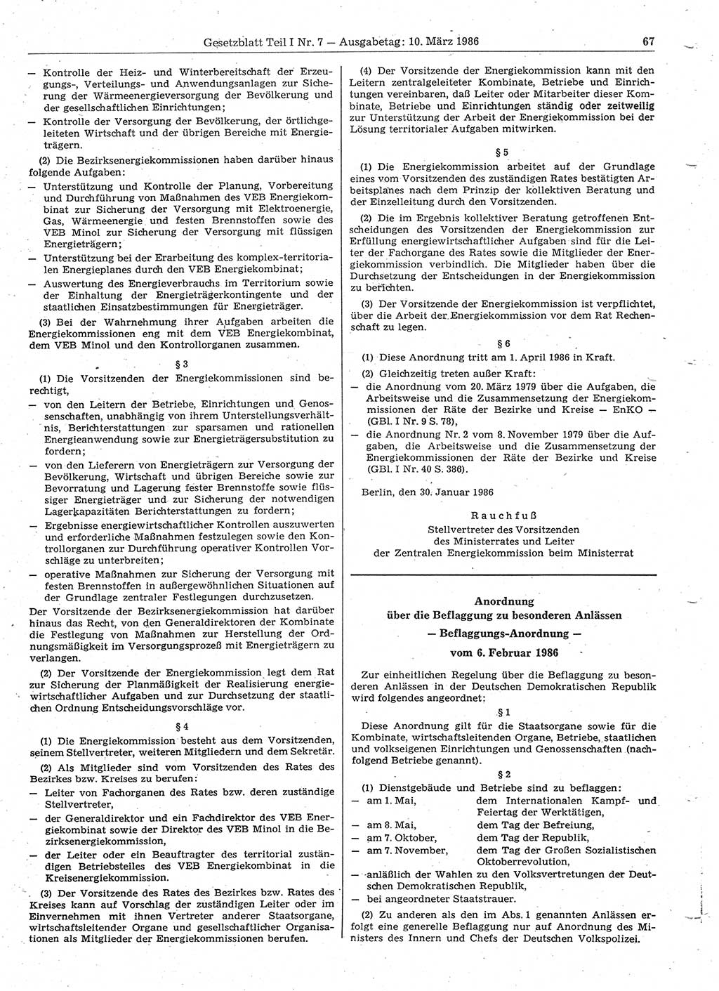 Gesetzblatt (GBl.) der Deutschen Demokratischen Republik (DDR) Teil Ⅰ 1986, Seite 67 (GBl. DDR Ⅰ 1986, S. 67)