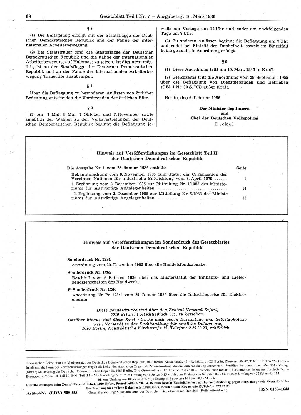 Gesetzblatt (GBl.) der Deutschen Demokratischen Republik (DDR) Teil Ⅰ 1986, Seite 68 (GBl. DDR Ⅰ 1986, S. 68)