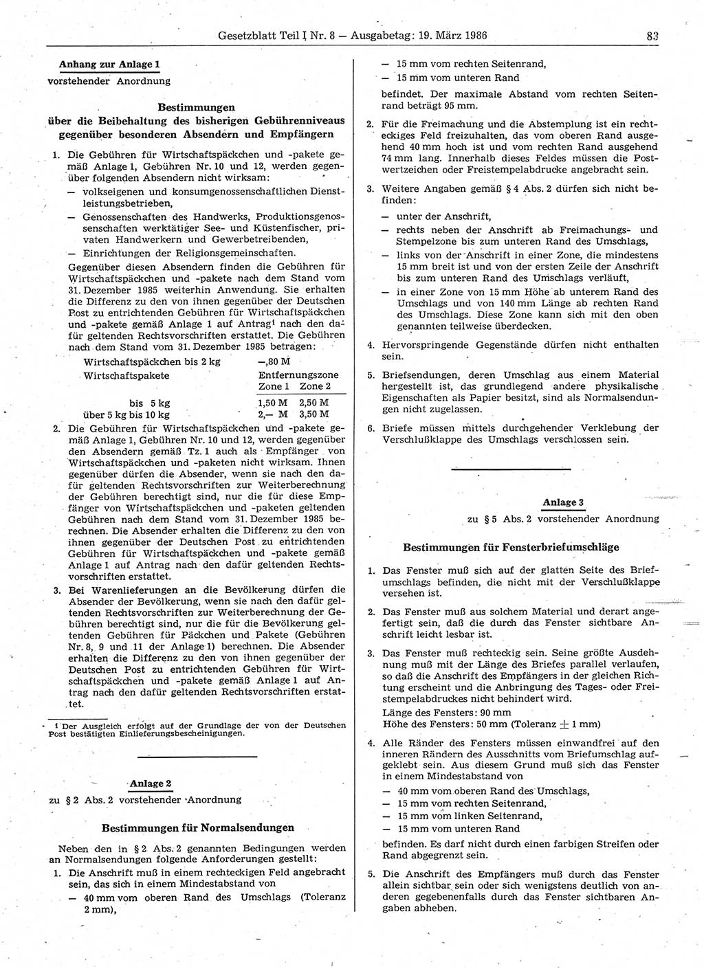 Gesetzblatt (GBl.) der Deutschen Demokratischen Republik (DDR) Teil Ⅰ 1986, Seite 83 (GBl. DDR Ⅰ 1986, S. 83)