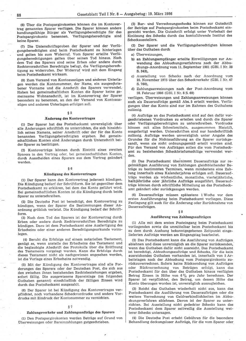 Gesetzblatt (GBl.) der Deutschen Demokratischen Republik (DDR) Teil Ⅰ 1986, Seite 88 (GBl. DDR Ⅰ 1986, S. 88)