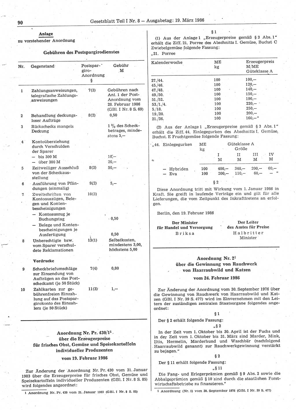 Gesetzblatt (GBl.) der Deutschen Demokratischen Republik (DDR) Teil Ⅰ 1986, Seite 90 (GBl. DDR Ⅰ 1986, S. 90)