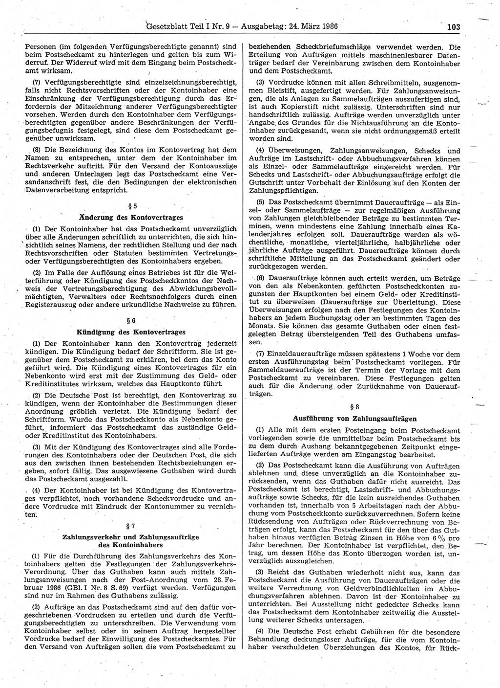 Gesetzblatt (GBl.) der Deutschen Demokratischen Republik (DDR) Teil Ⅰ 1986, Seite 103 (GBl. DDR Ⅰ 1986, S. 103)
