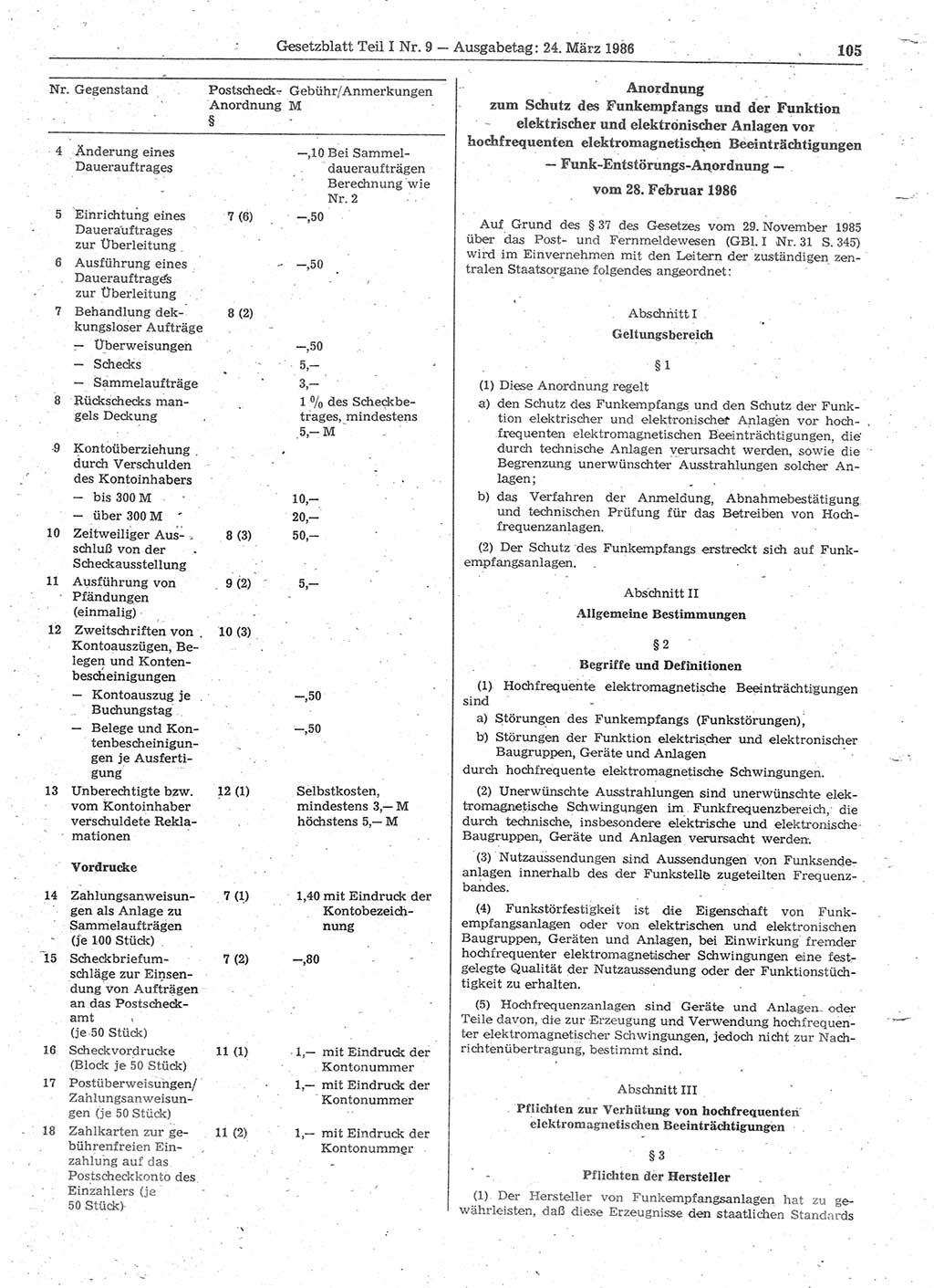Gesetzblatt (GBl.) der Deutschen Demokratischen Republik (DDR) Teil Ⅰ 1986, Seite 105 (GBl. DDR Ⅰ 1986, S. 105)