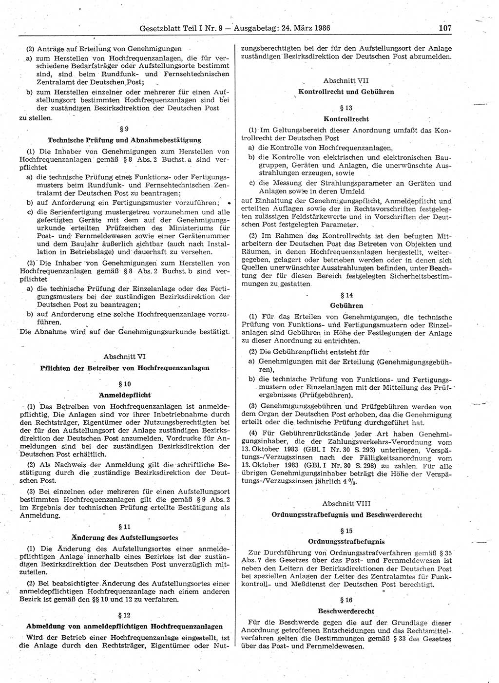 Gesetzblatt (GBl.) der Deutschen Demokratischen Republik (DDR) Teil Ⅰ 1986, Seite 107 (GBl. DDR Ⅰ 1986, S. 107)