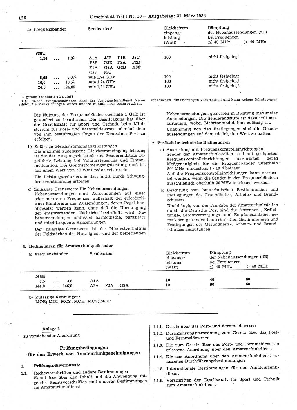 Gesetzblatt (GBl.) der Deutschen Demokratischen Republik (DDR) Teil Ⅰ 1986, Seite 126 (GBl. DDR Ⅰ 1986, S. 126)